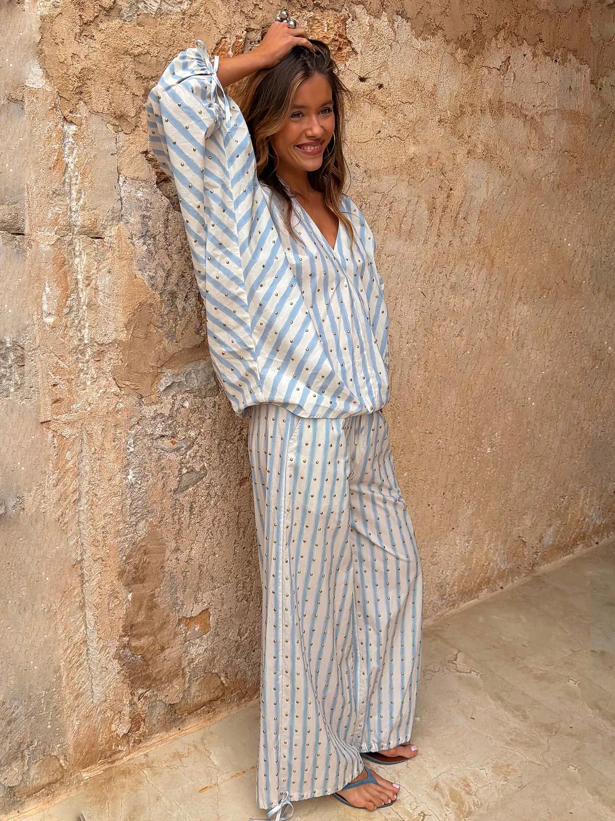 Never Fully Dressed Blue Stripe Balloon Trouser - Glebe Fashion