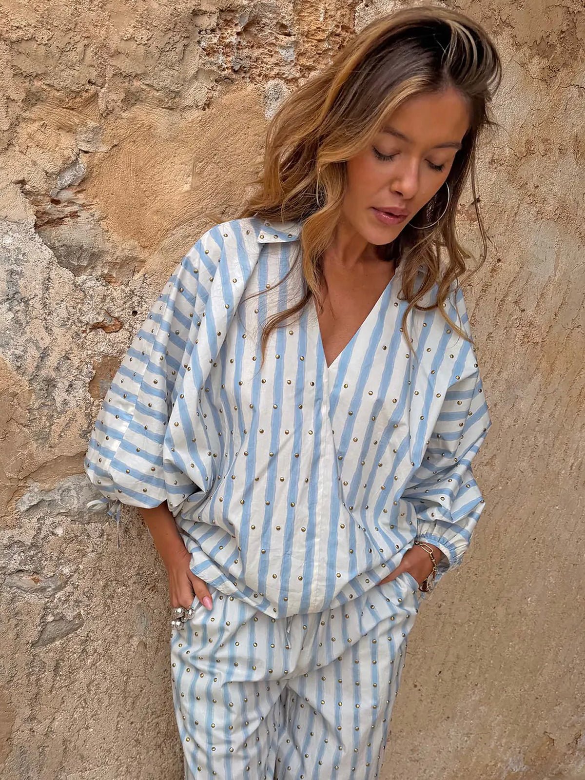 Never Fully Dressed Blue Stripe Cara Shirt - Glebe Fashion