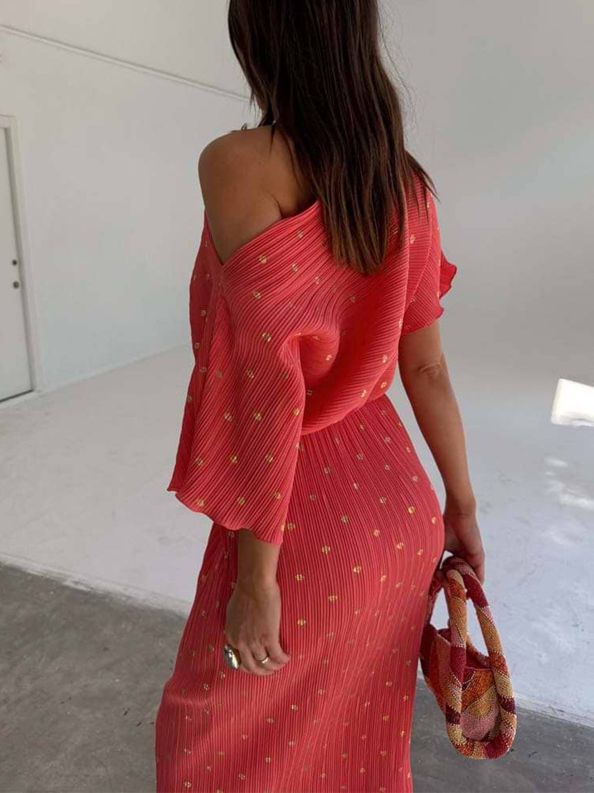 Never Fully Dressed Coral Plisse Tilly Dress - Glebe Fashion