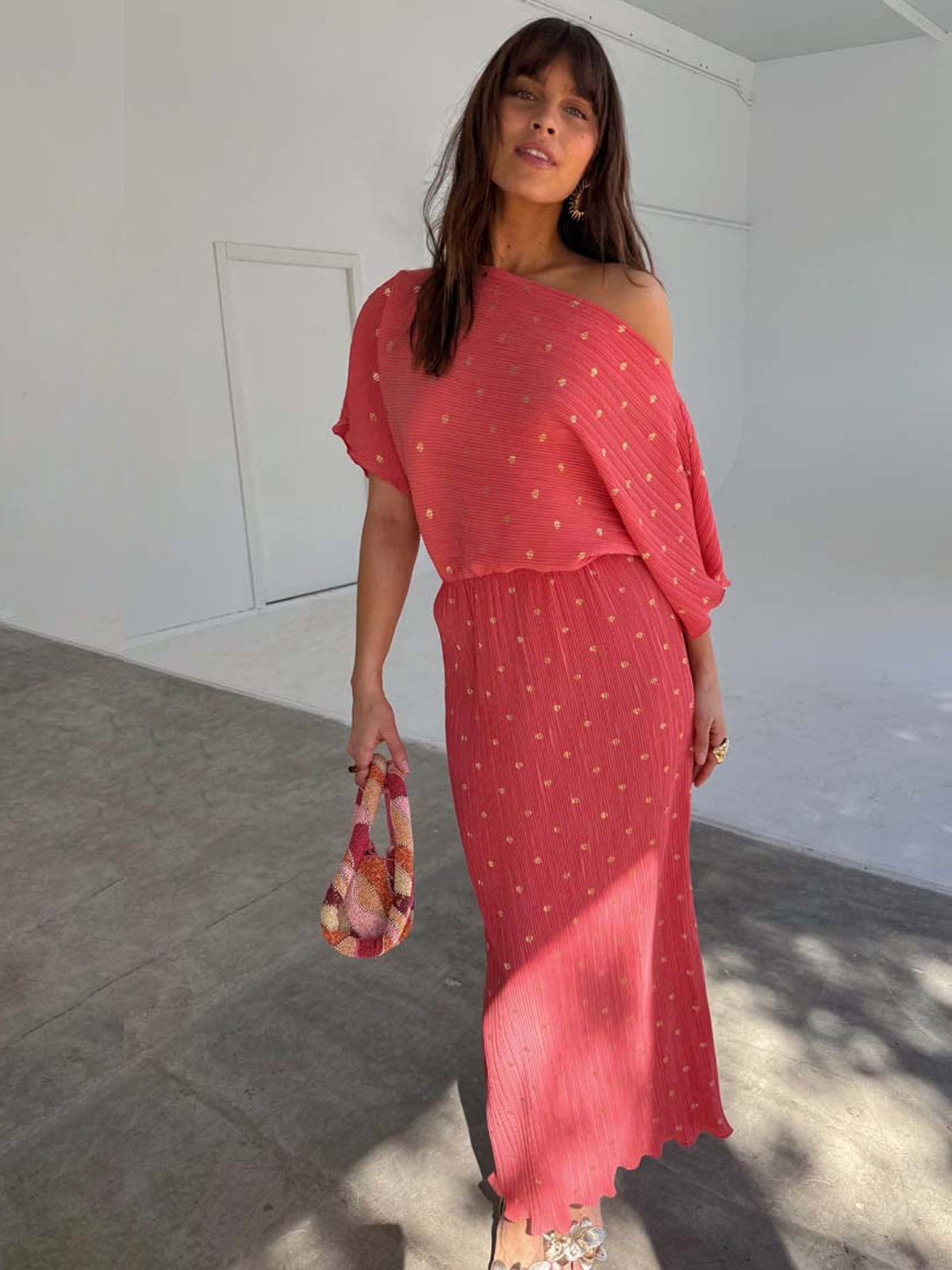 Never Fully Dressed Coral Plisse Tilly Dress - Glebe Fashion