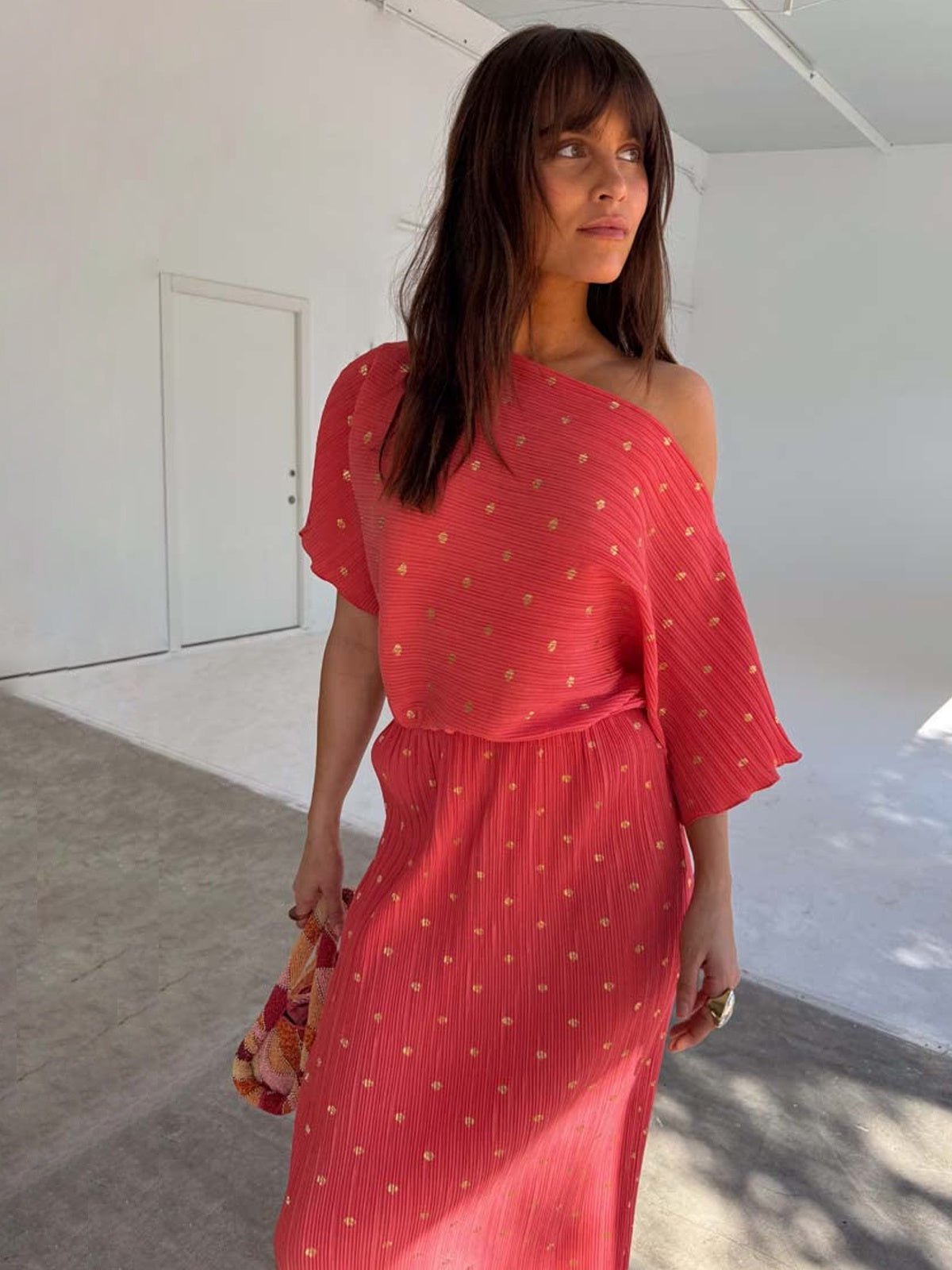 Never Fully Dressed Coral Plisse Tilly Dress - Glebe Fashion