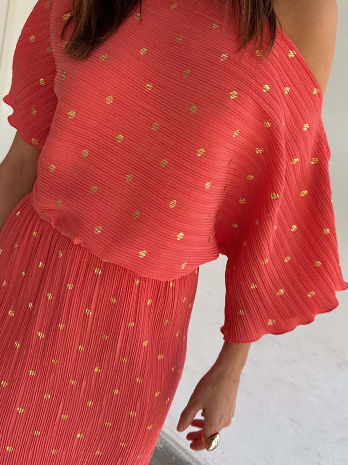 Never Fully Dressed Coral Plisse Tilly Dress - Glebe Fashion