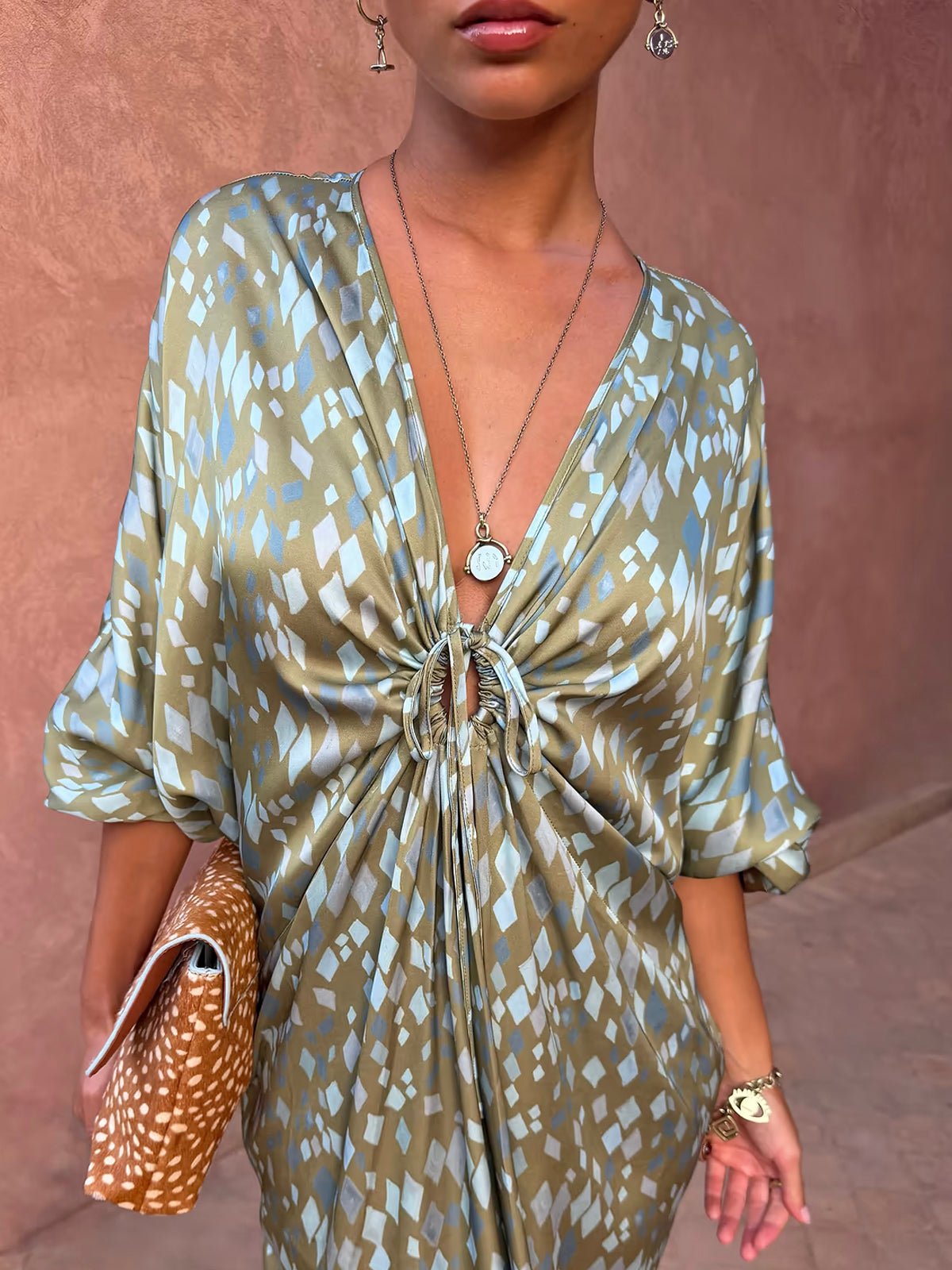 Never Fully Dressed Green Diamond Print Toria Dress - Glebe Fashion