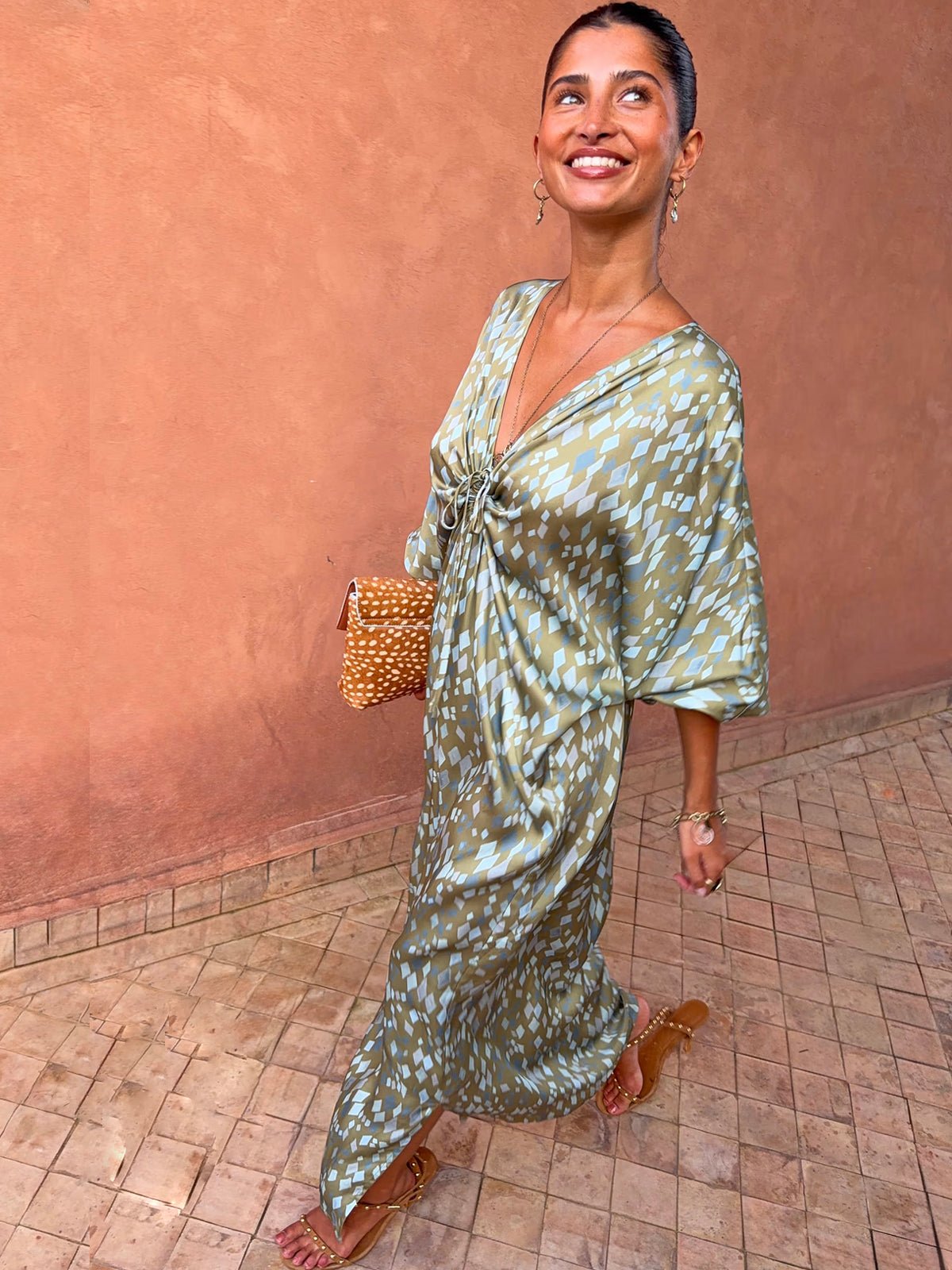 Never Fully Dressed Green Diamond Print Toria Dress - Glebe Fashion