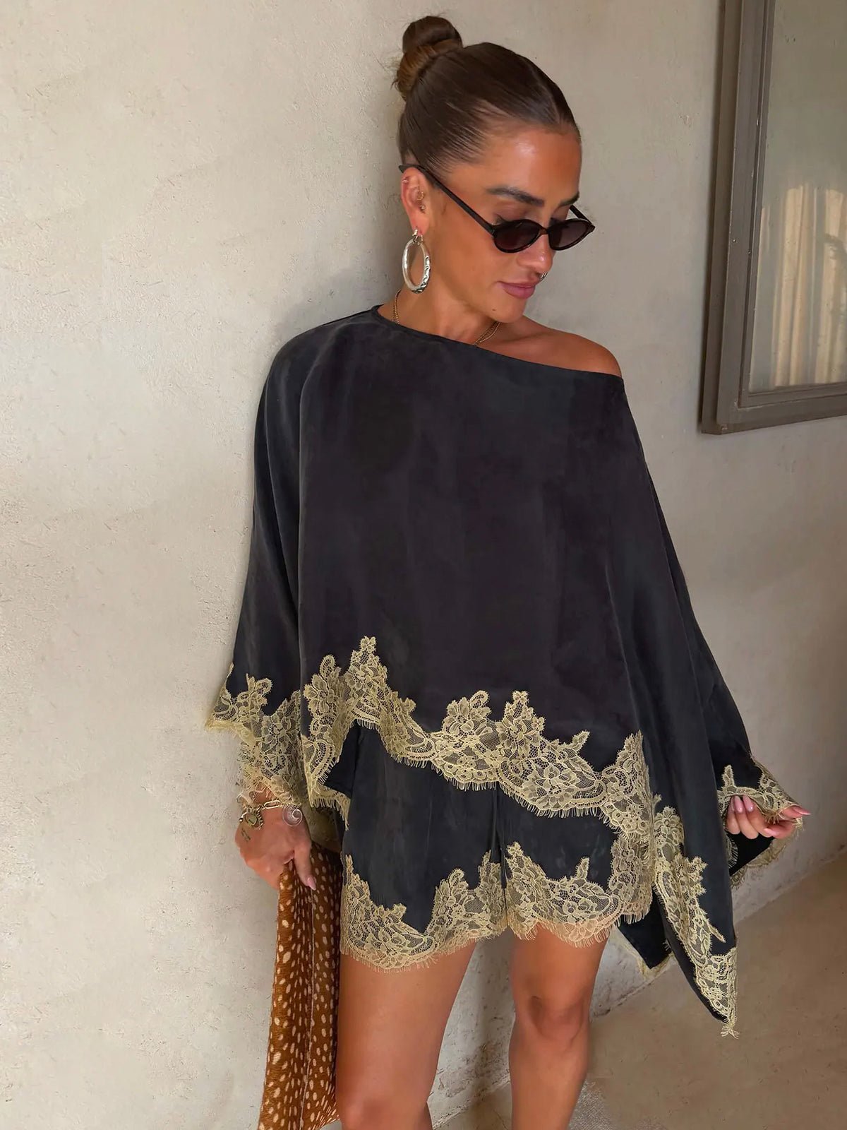 Never Fully Dressed Grey Lace Trim Cape - Glebe Fashion