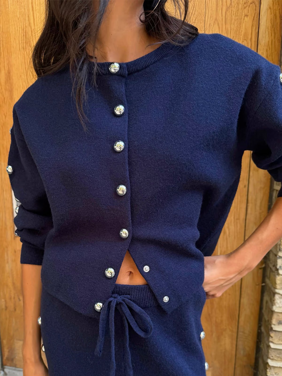 Never Fully Dressed Navy Studded Cardigan - Glebe Fashion