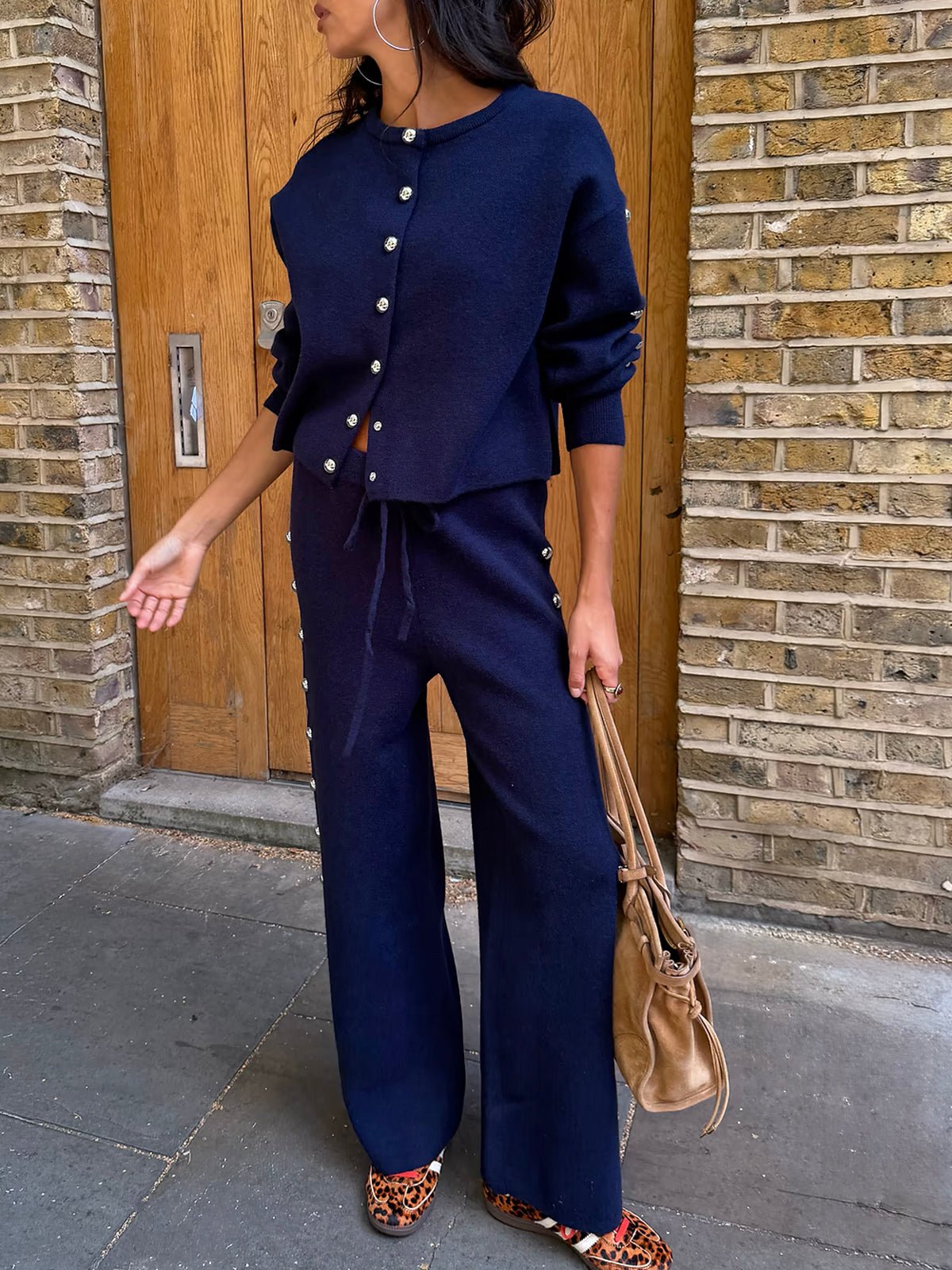 Never Fully Dressed Navy Studded Knit Jogger - Glebe Fashion