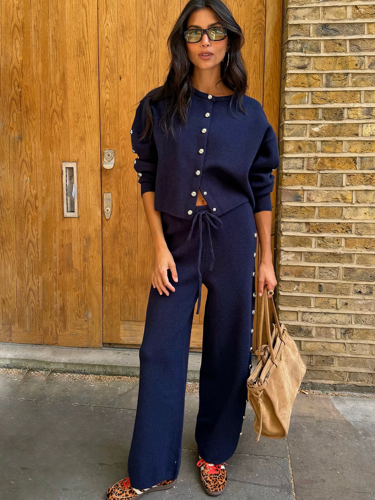 Never Fully Dressed Navy Studded Knit Jogger - Glebe Fashion
