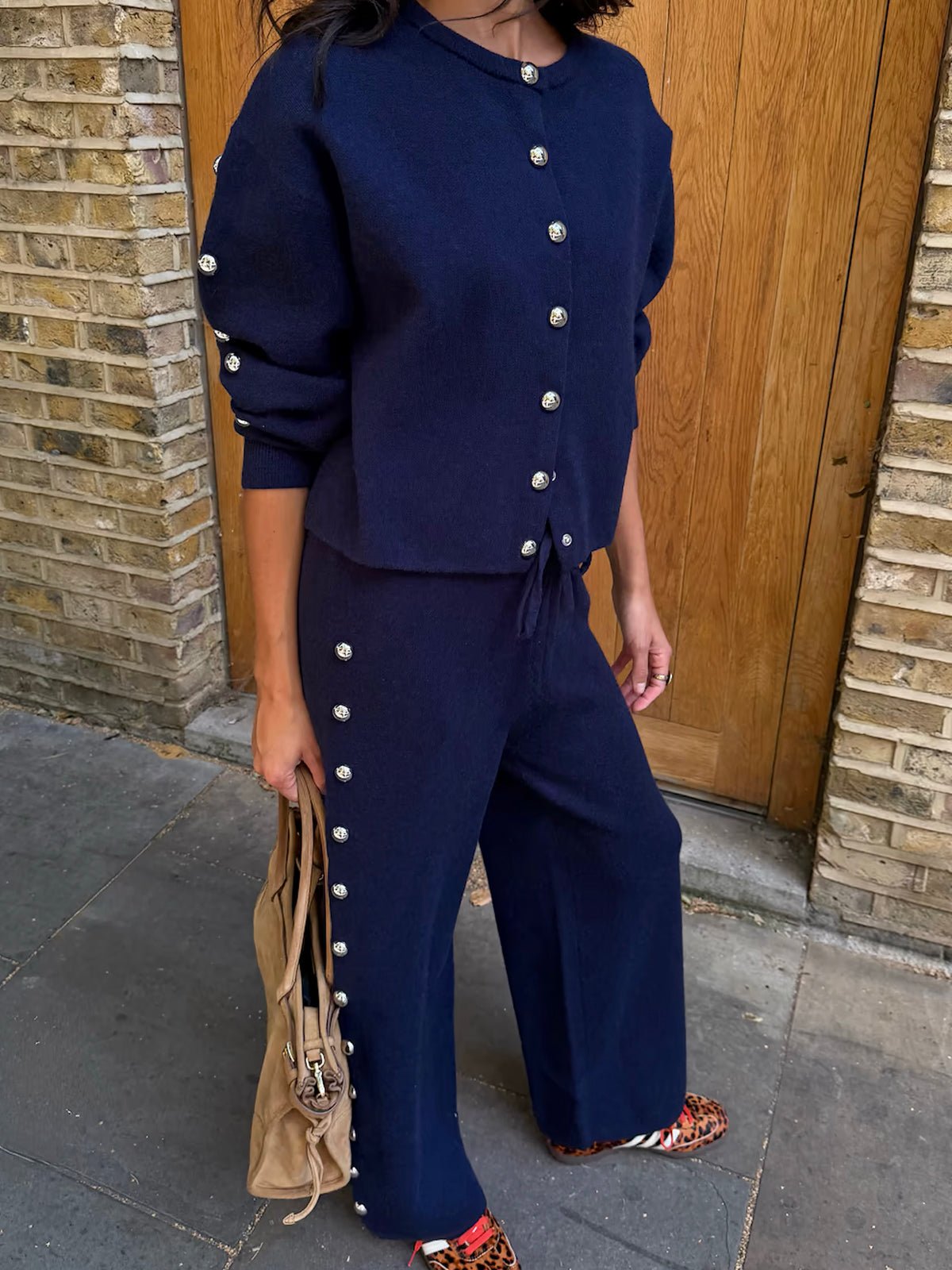 Never Fully Dressed Navy Studded Knit Jogger - Glebe Fashion