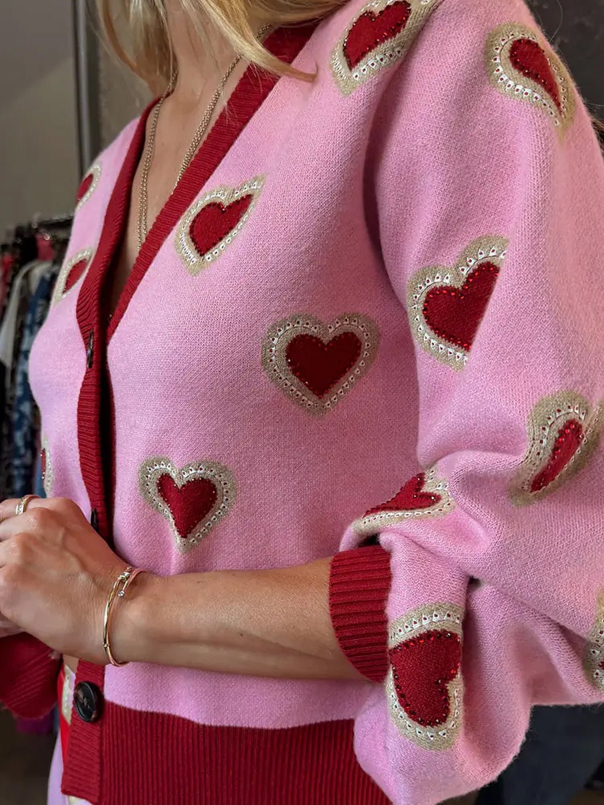 Never Fully Dressed Pink Hearts Cardigan - Glebe Fashion