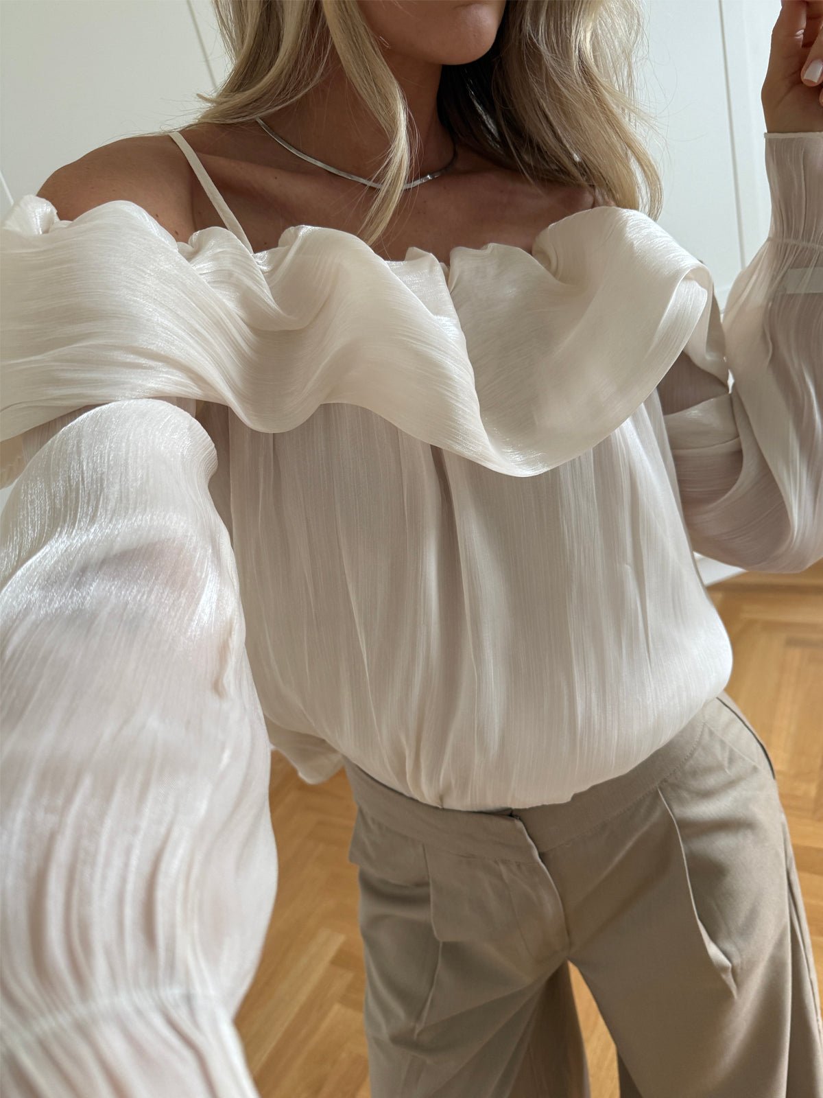 Noella Miya Off Shoulder Blouse Cream - Glebe Fashion