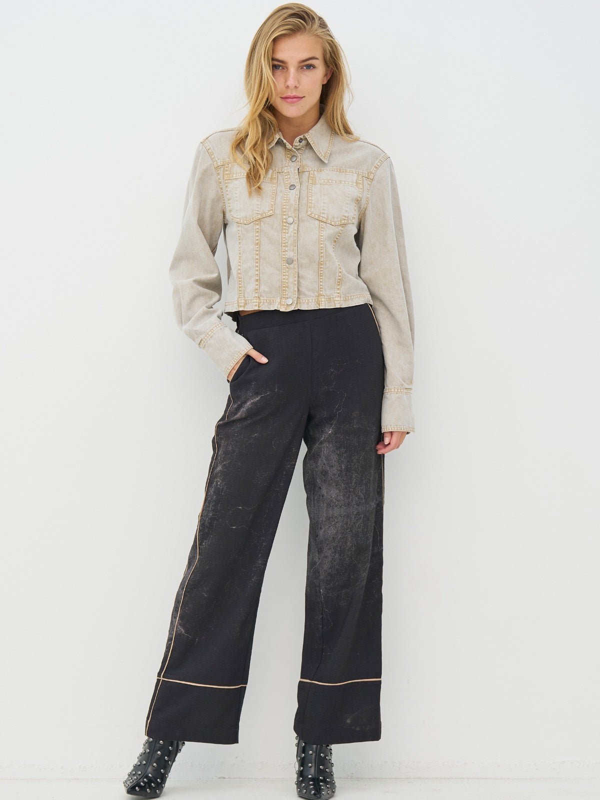 Nu Denmark Creola Wide Leg Trousers Black Mix - Glebe Fashion