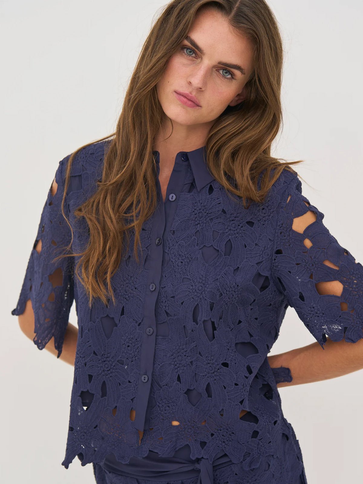 Nu Denmark Decia Lace Shirt Navy - Glebe Fashion