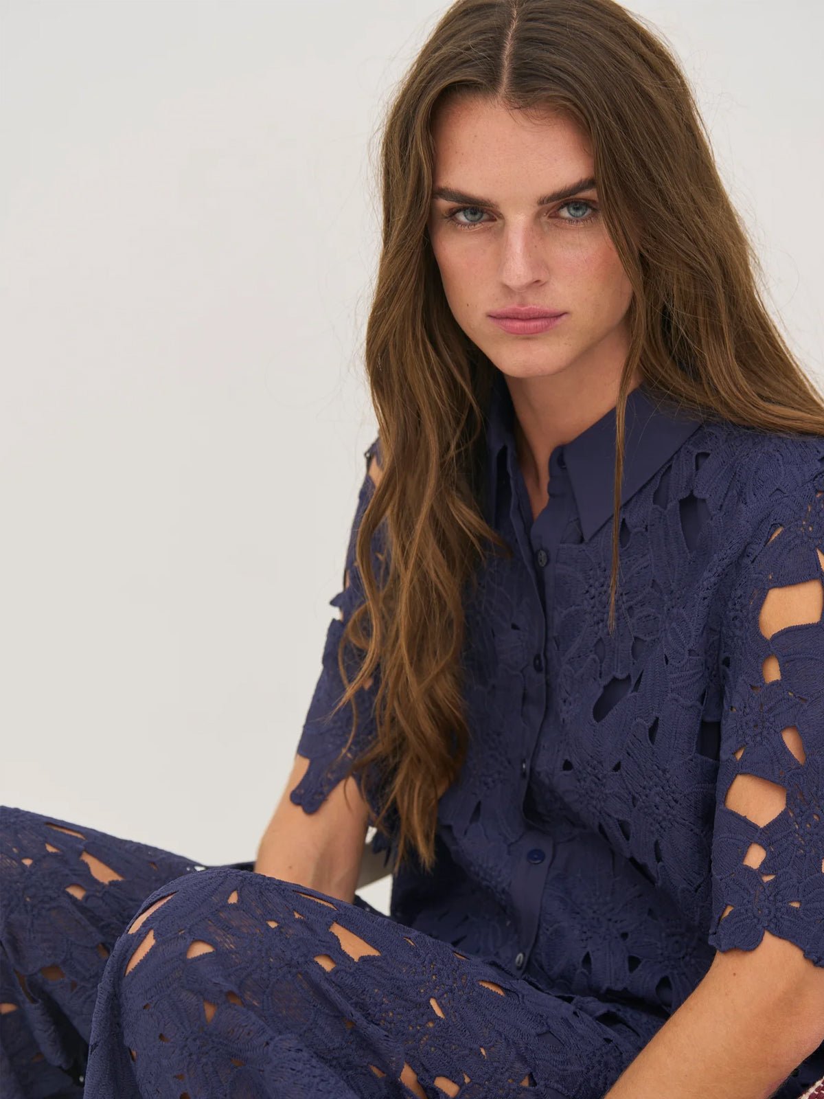Nu Denmark Decia Lace Shirt Navy - Glebe Fashion