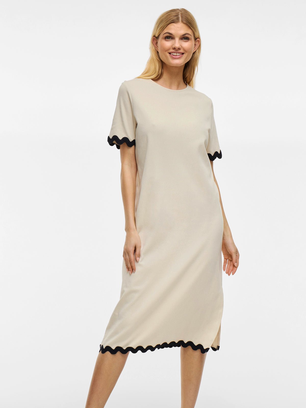 O - Neck Alisa Midi Dress With Contrast Trim - Glebe Fashion