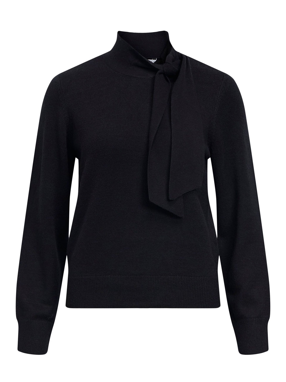 Object Neck Tie Knit Pullover Black - Glebe Fashion