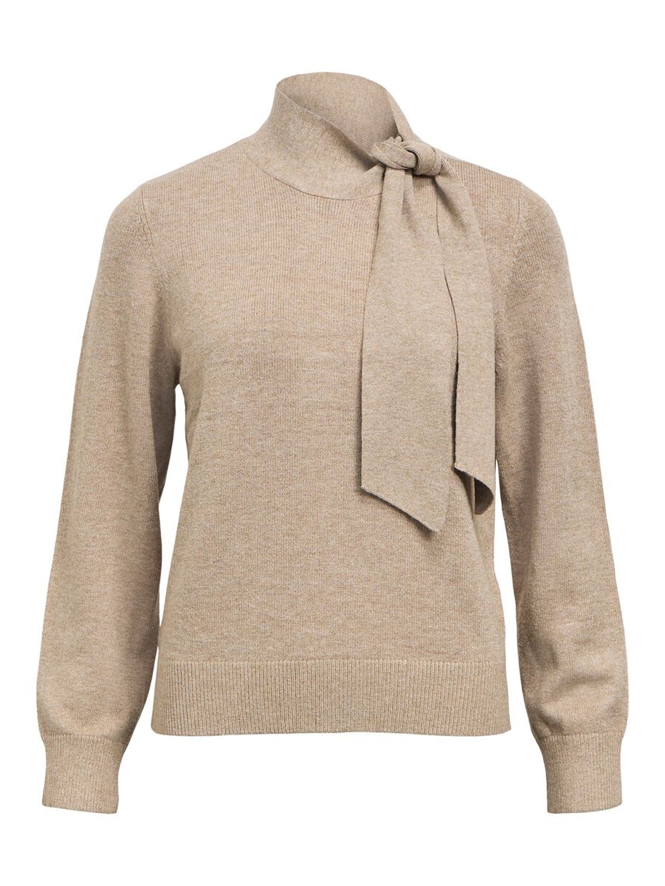 Object Neck Tie Knit Pullover Dessert Taupe - Glebe Fashion
