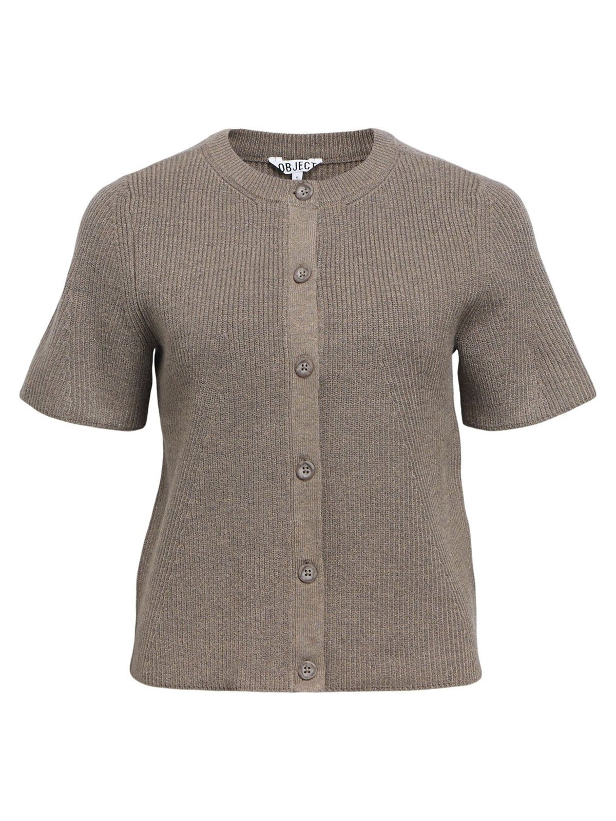 Object Viola Short Sleeve Cardigan Morel Brown - Glebe Fashion