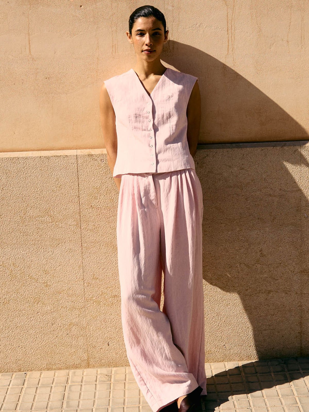 Object Wide Leg Trousers Soft Pink - Glebe Fashion