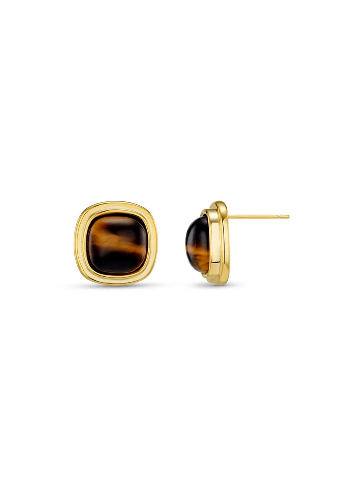 Orelia Semi Precious Tiger's Eye Square Stud Earrings - Glebe Fashion