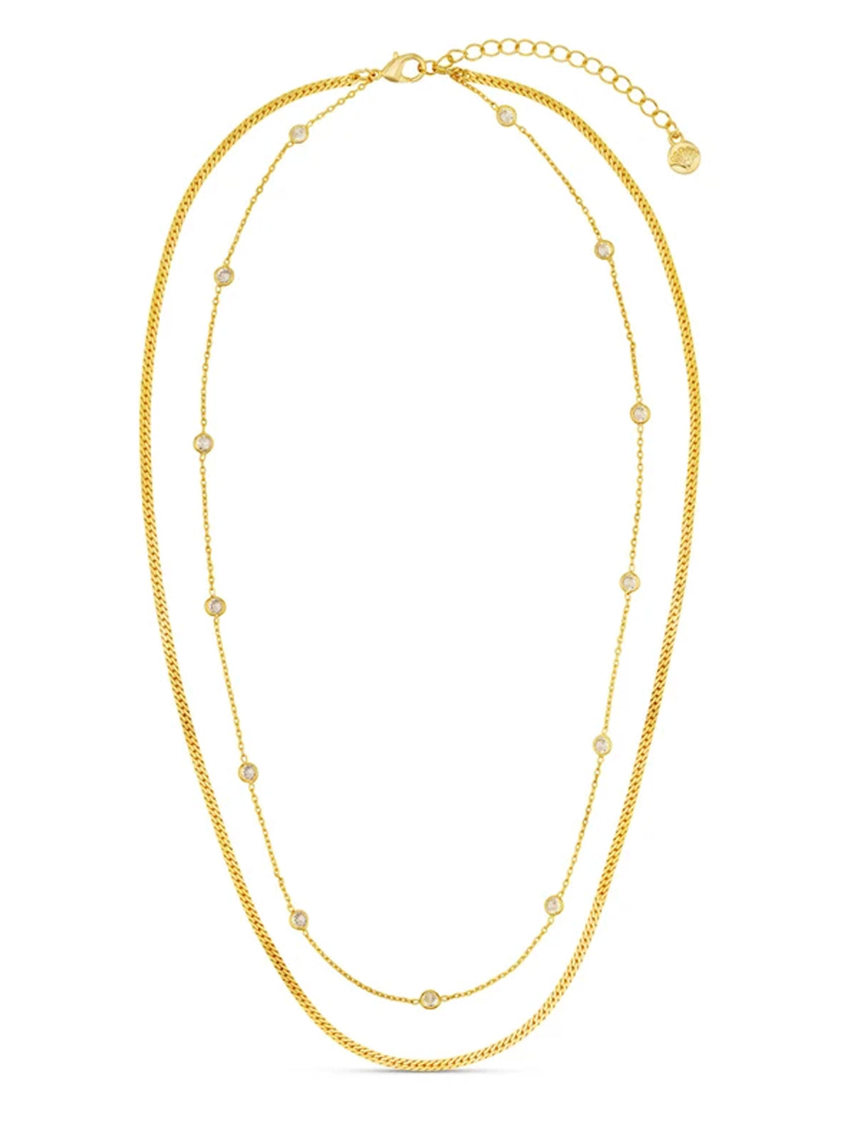Stationed Crystal & Snake 2 Row Necklace