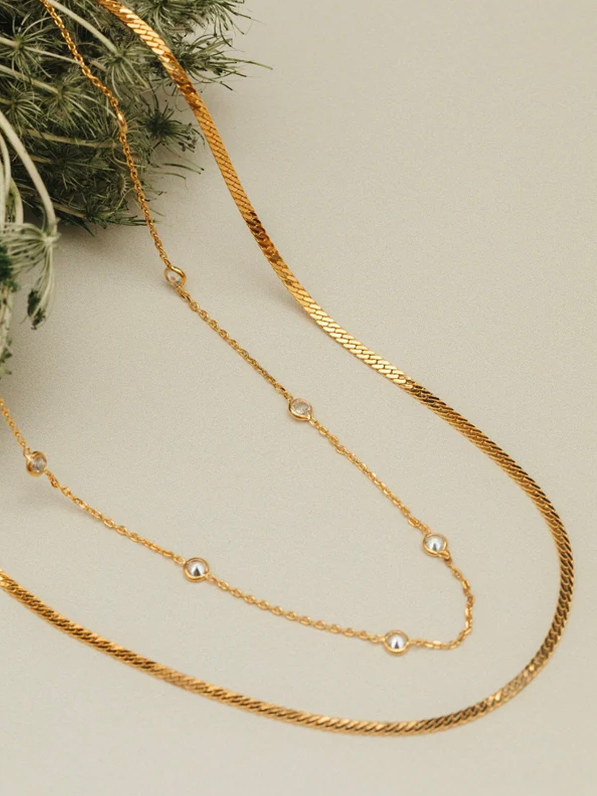 Stationed Crystal & Snake 2 Row Necklace