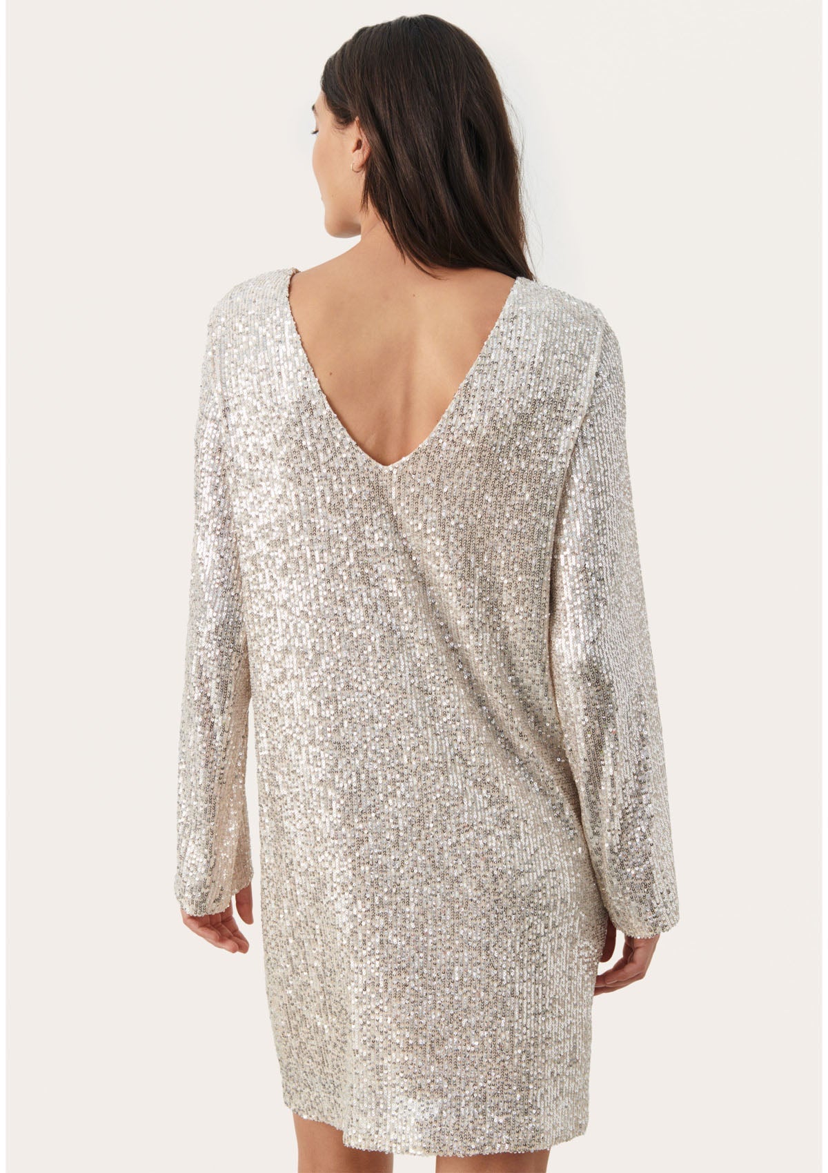 Part Two Darleen Silver Sequin Long Sleeve Dress - Glebe Fashion