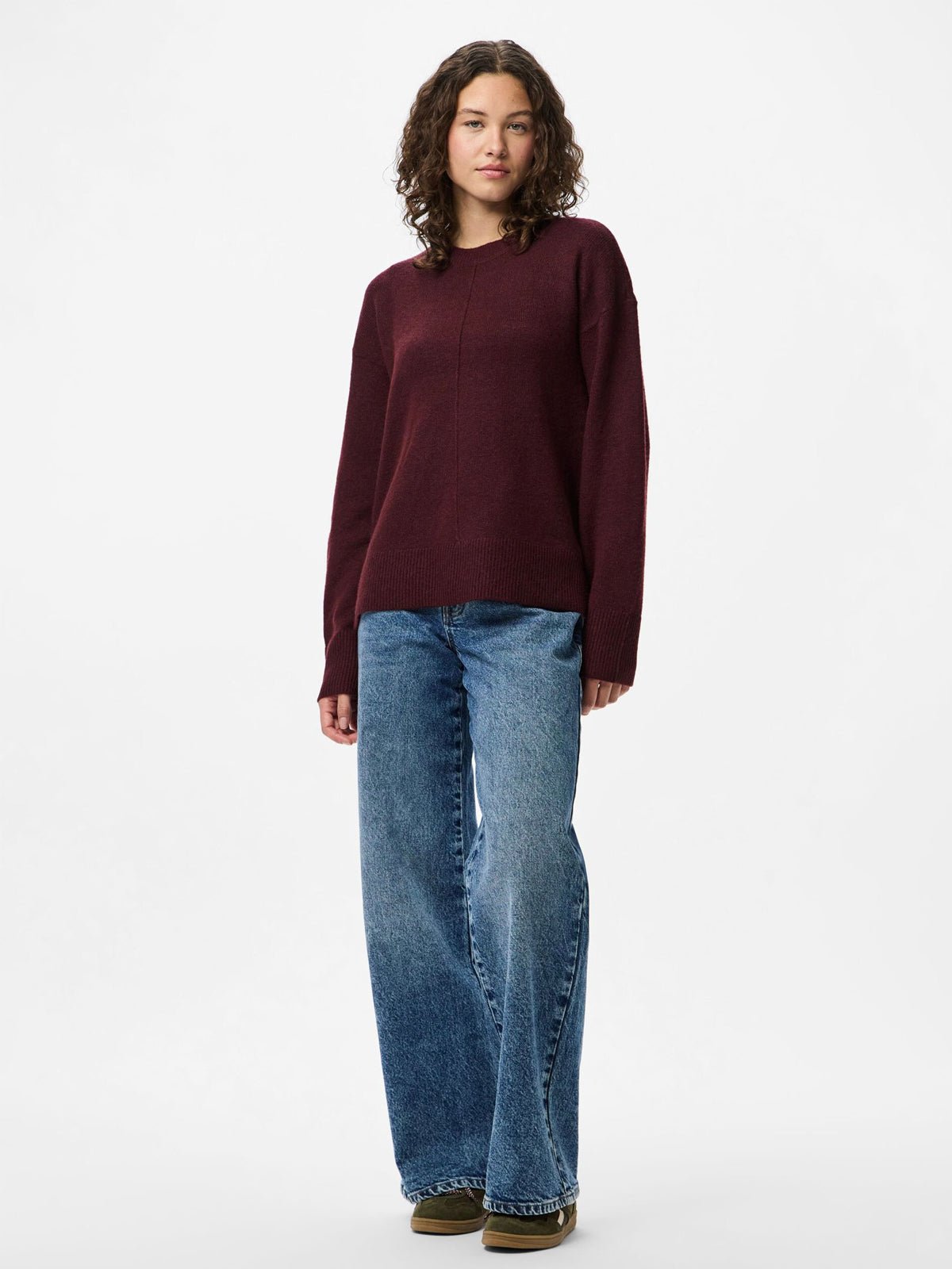 Pieces O - Neck Knit Tawny Port - Glebe Fashion