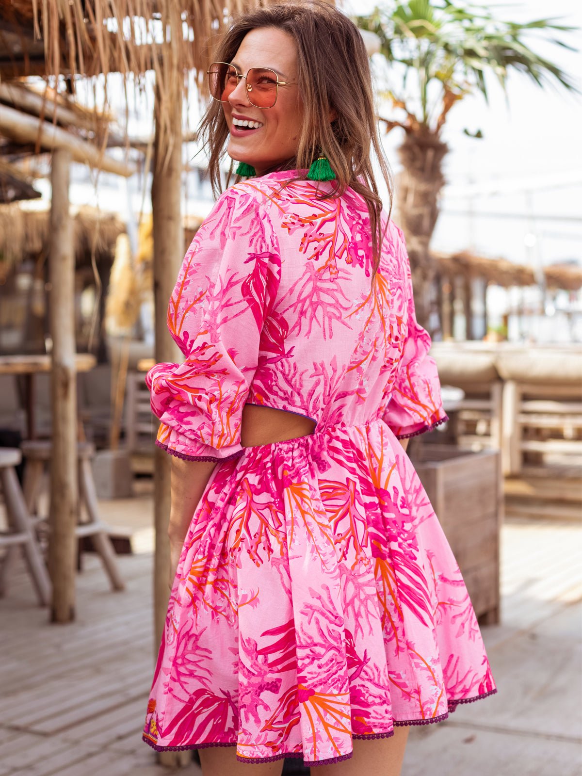 Place Du Soleil Rosa Cut Out Short Dress Pink - Glebe Fashion