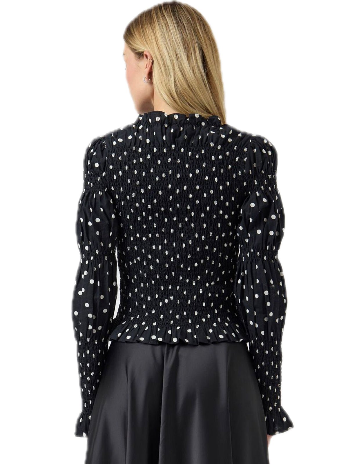 Polka Dot Shirred Blouse Black - Glebe Fashion