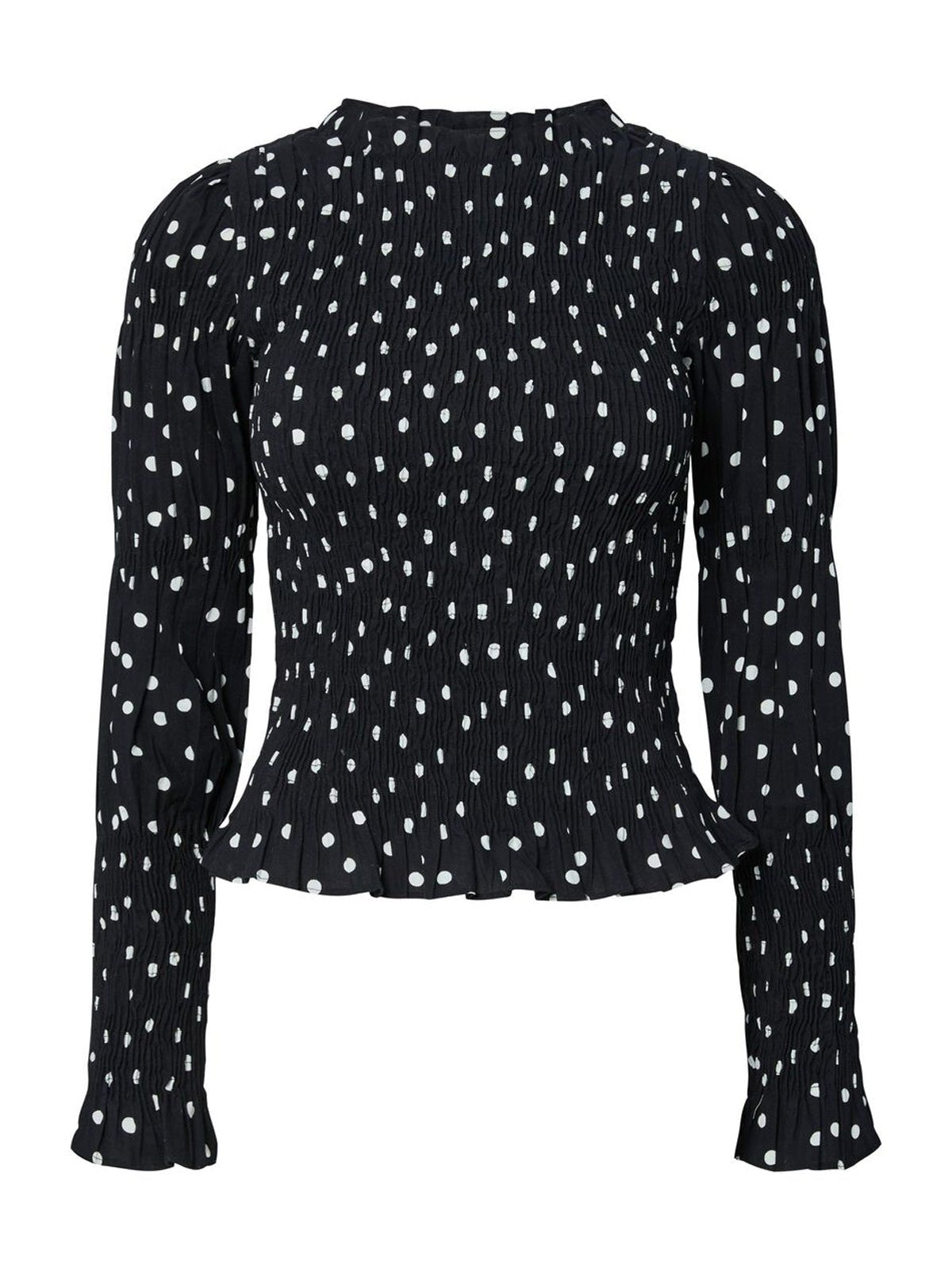 Polka Dot Shirred Blouse Black - Glebe Fashion