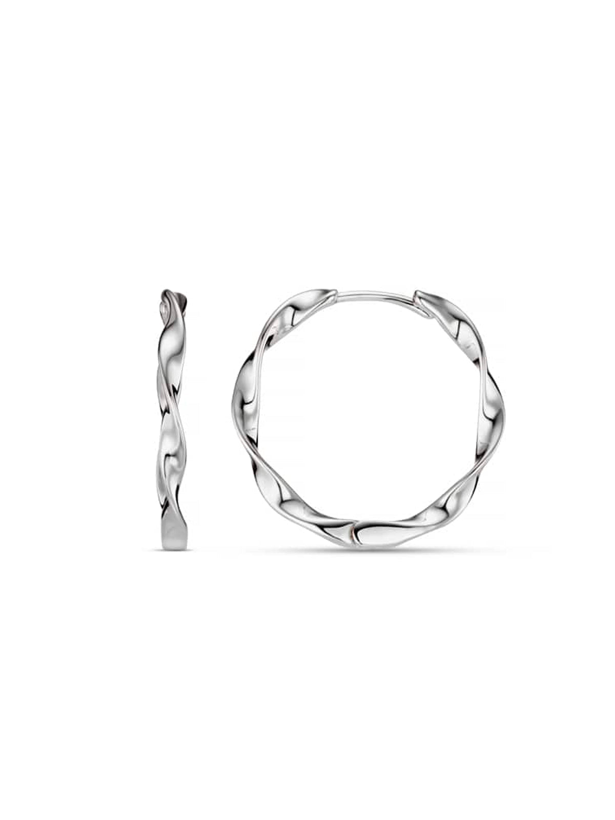 Ribbon Mid Size Hoop Earrings Silver - Glebe Fashion