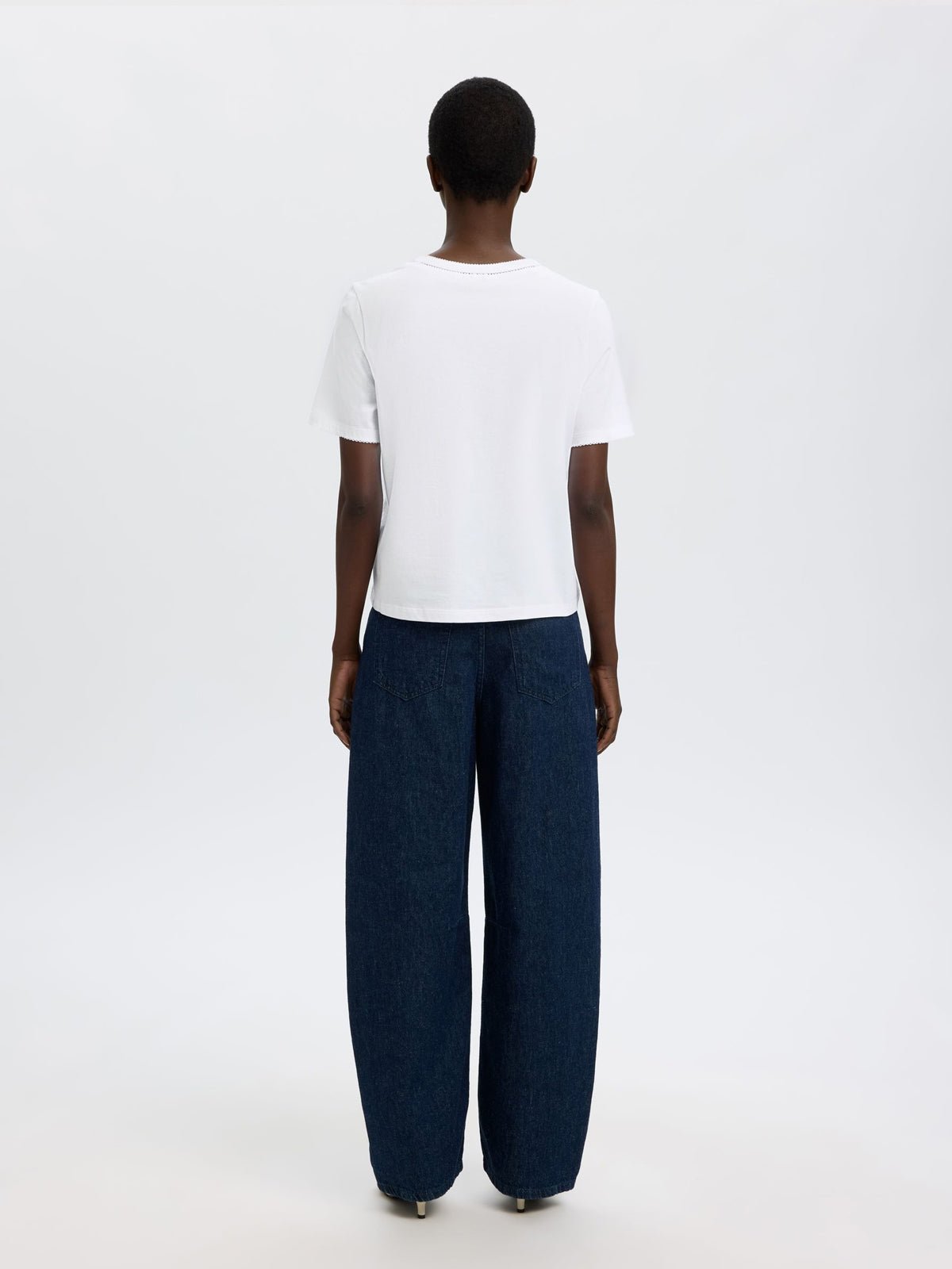 Selected Crewneck T-Shirt With Scallop Detail White - Glebe Fashion