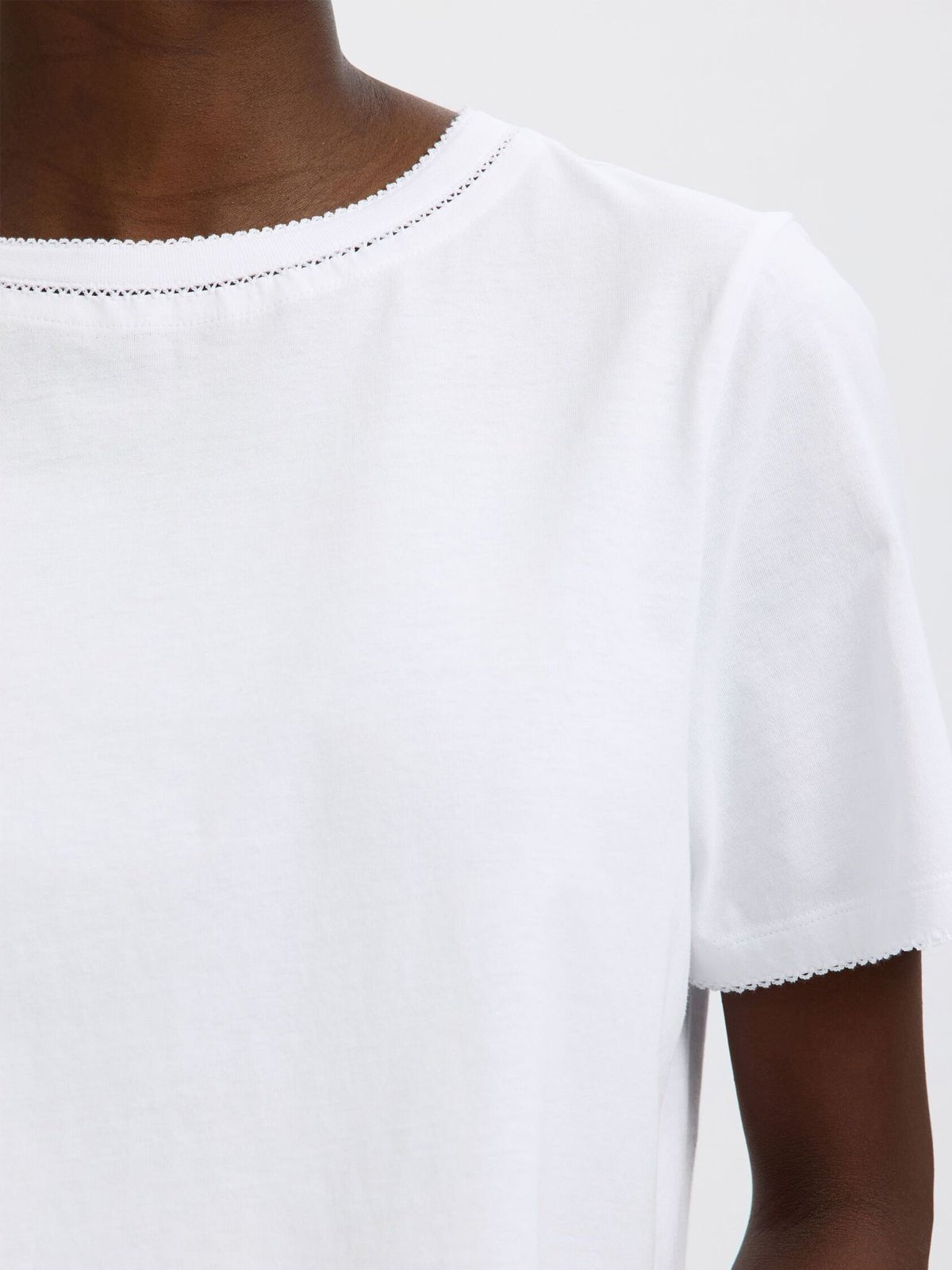 Selected Crewneck T-Shirt With Scallop Detail White - Glebe Fashion