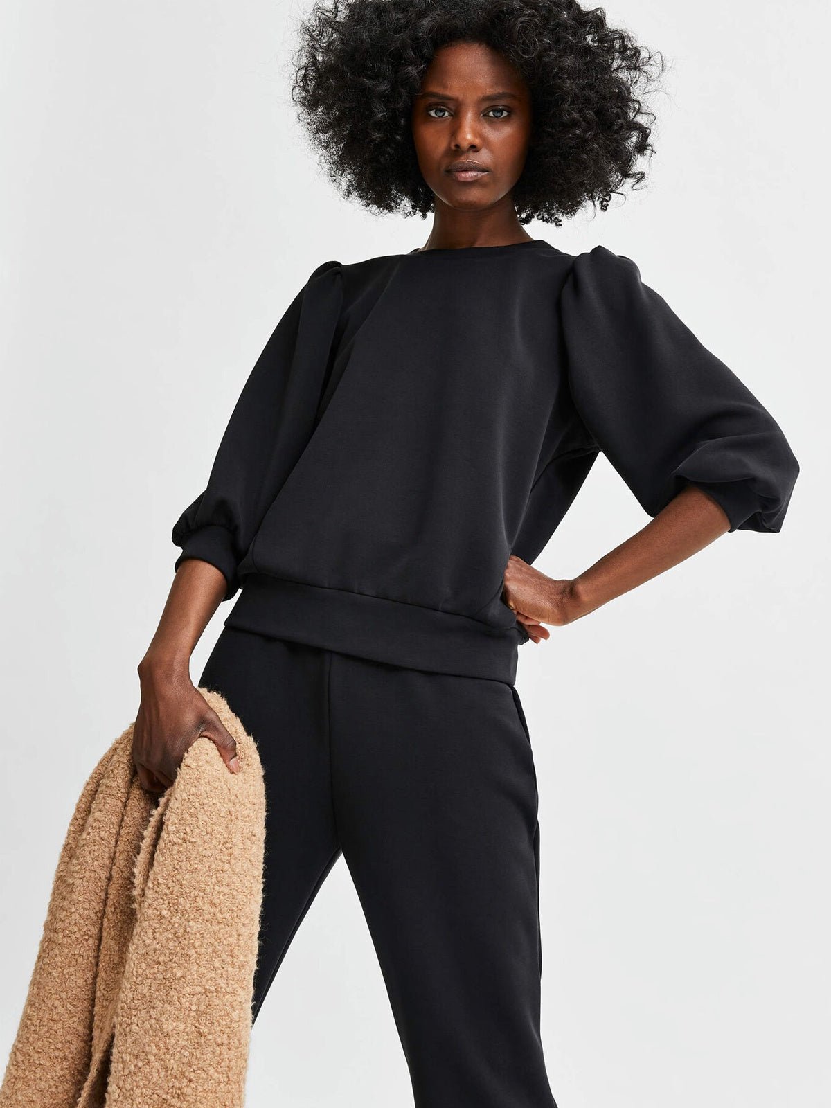 Selected Femme 3/4 Sweat Top Black - Glebe Fashion