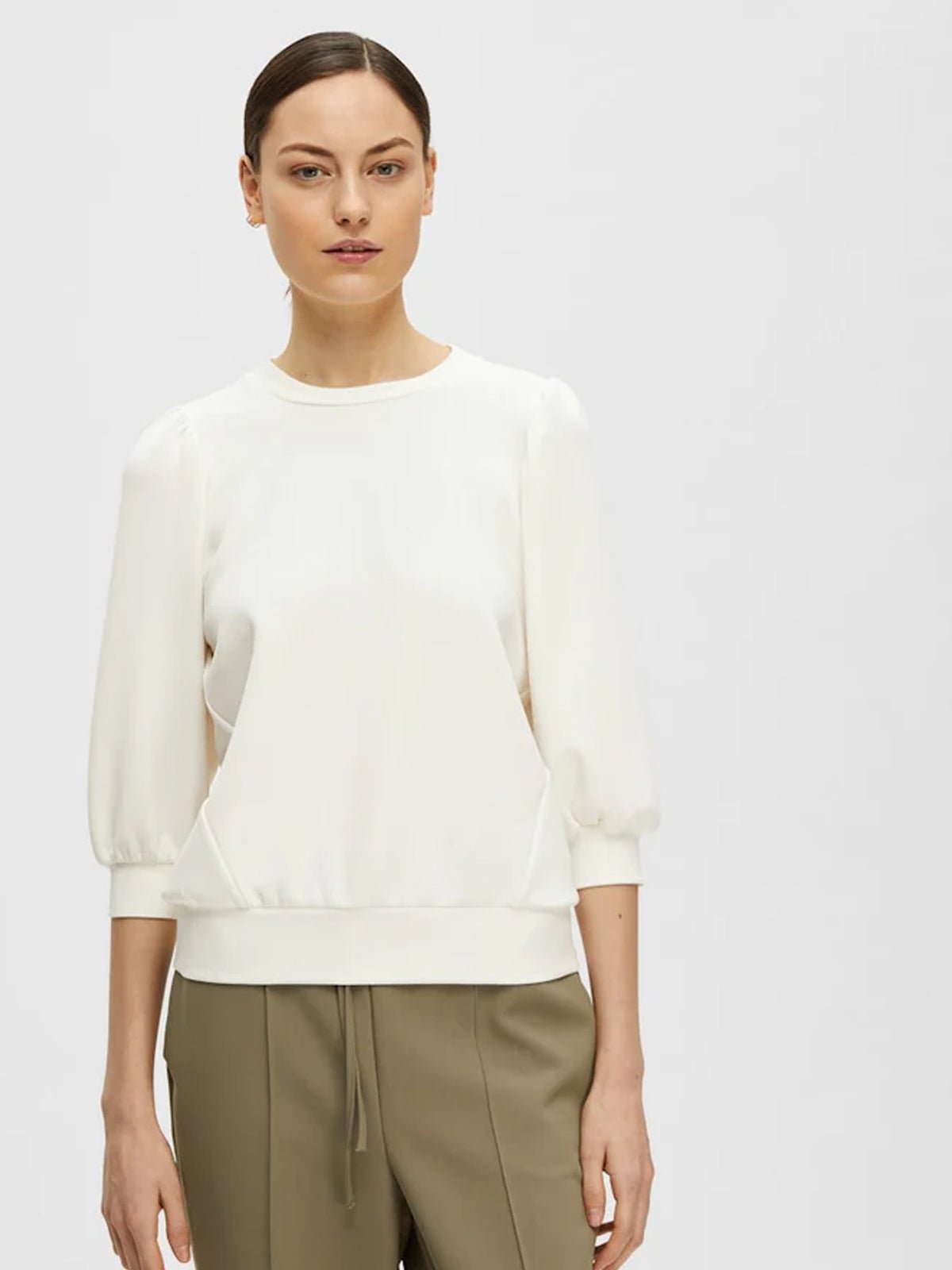 Selected Femme 3/4 Sweat Top White - Glebe Fashion