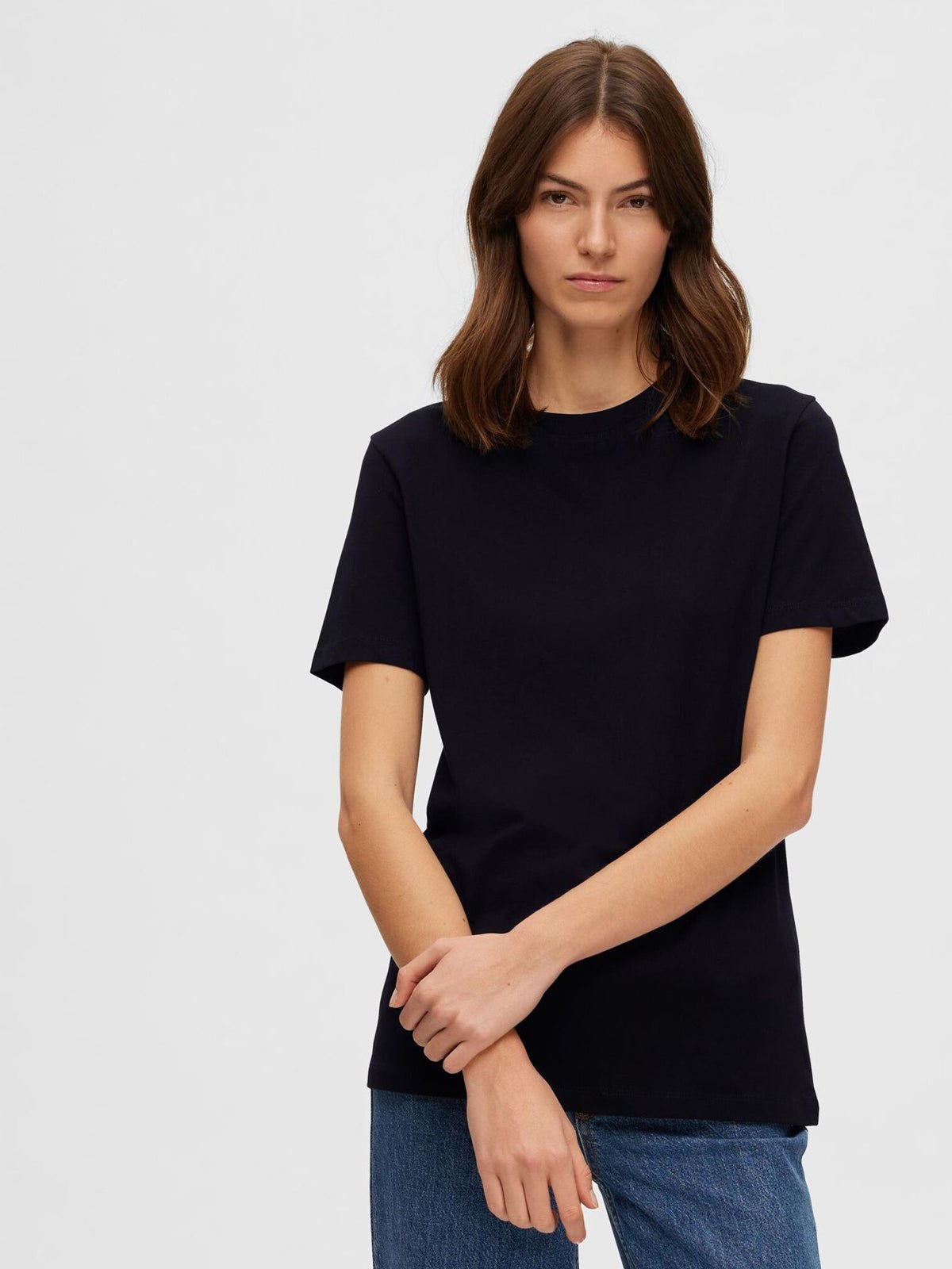 Selected Femme Essential O - Neck T-Shirt Black - Glebe Fashion