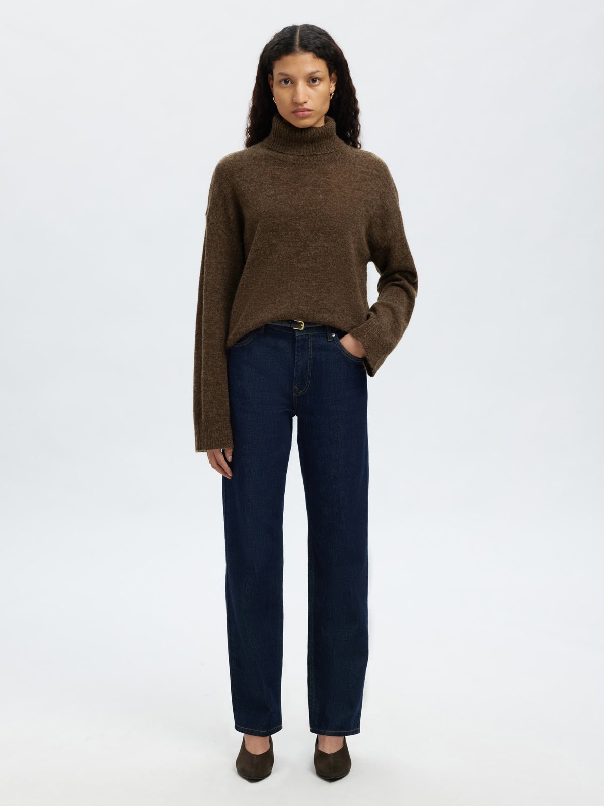 Selected Femme Lulu Roll Neck Brown - Glebe Fashion