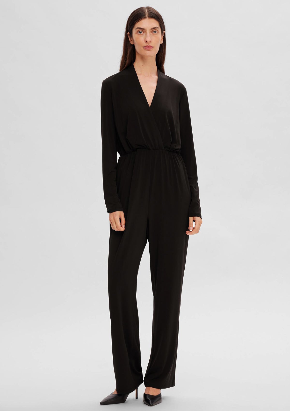 Selected Femme Robin Long Sleeve Jumpsuit Black - Glebe Fashion