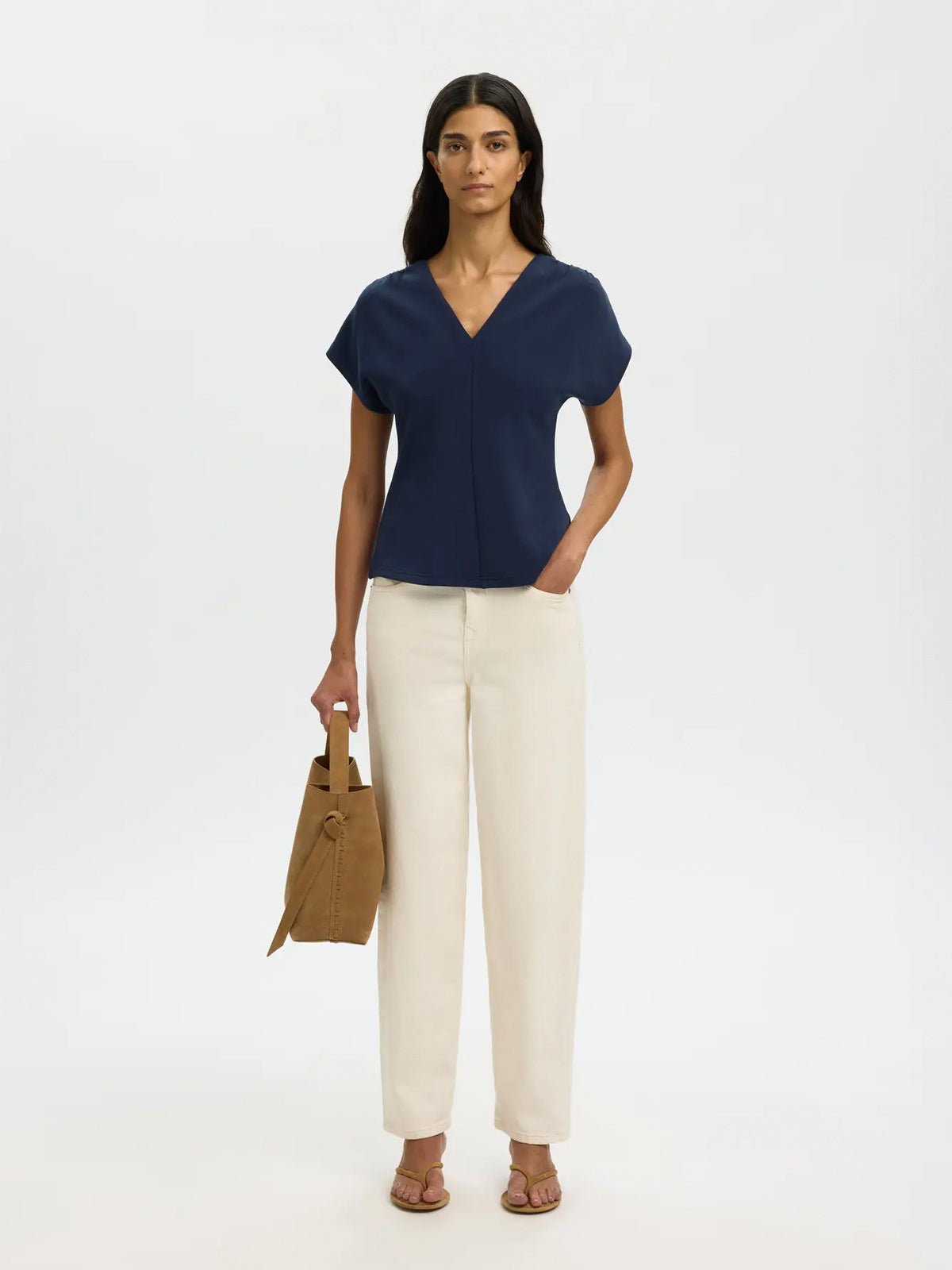 Selected Gathered Short Sleeve Sweat Top - Glebe Fashion