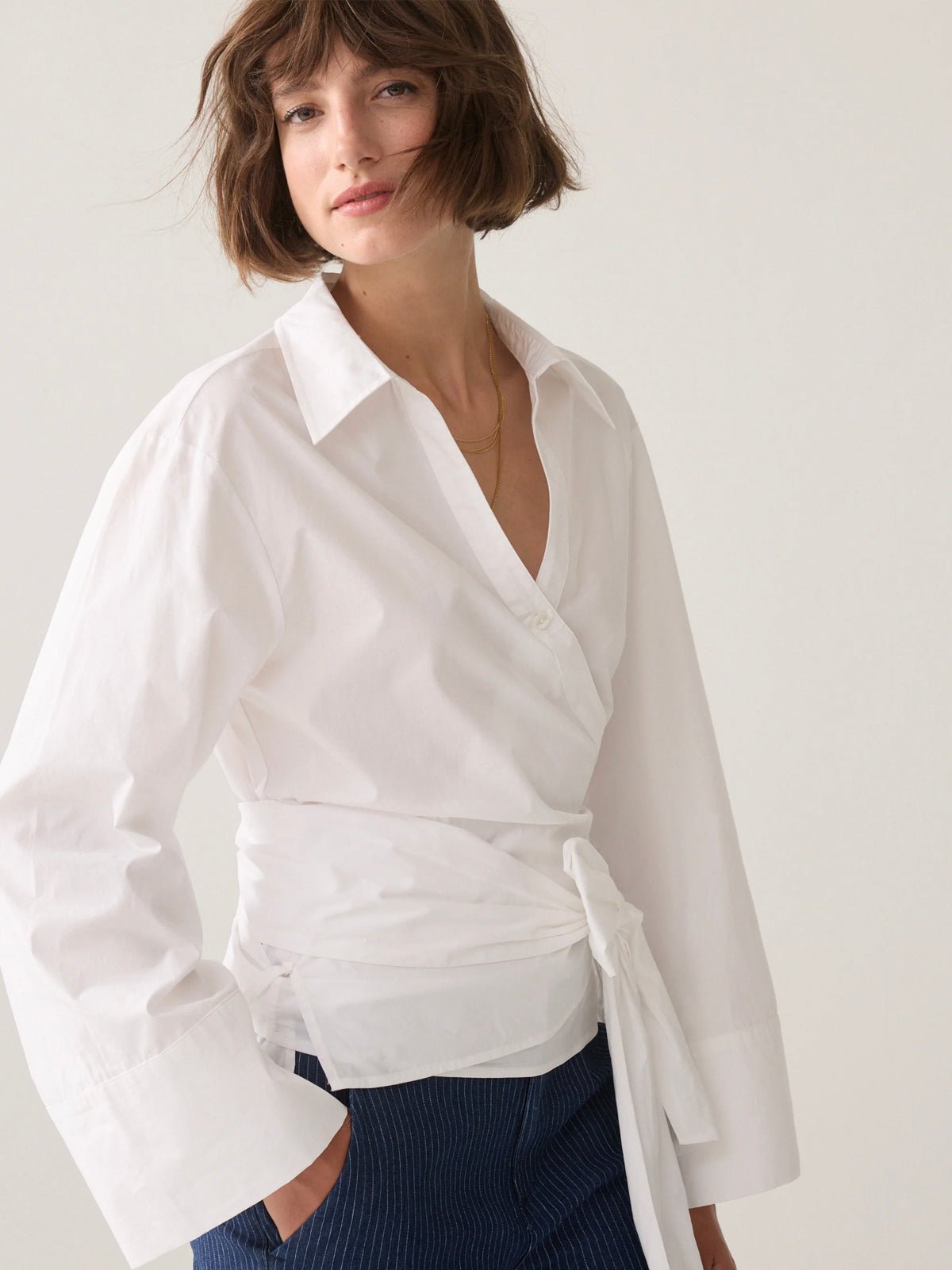 Summum Wrap Blouse In Crispy Poplin White - Glebe Fashion