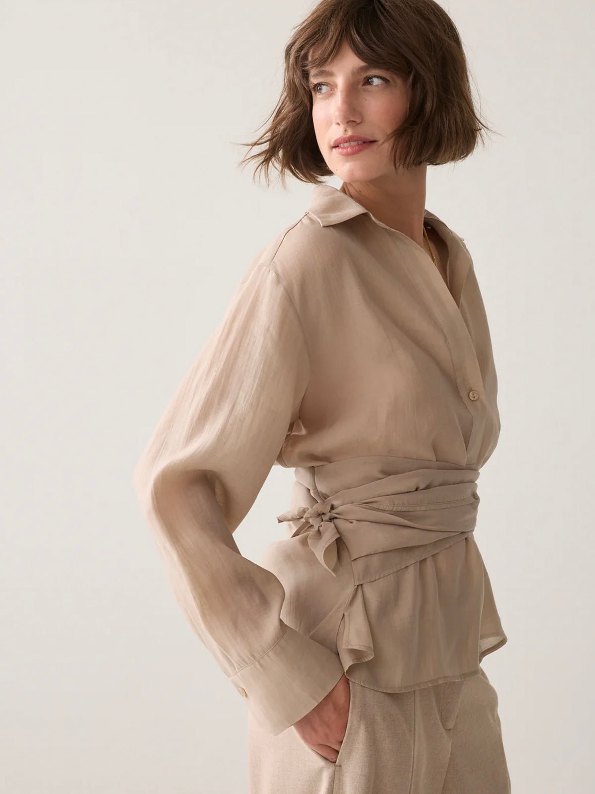 Summum Wrap Top In Lyocell Blend - Glebe Fashion