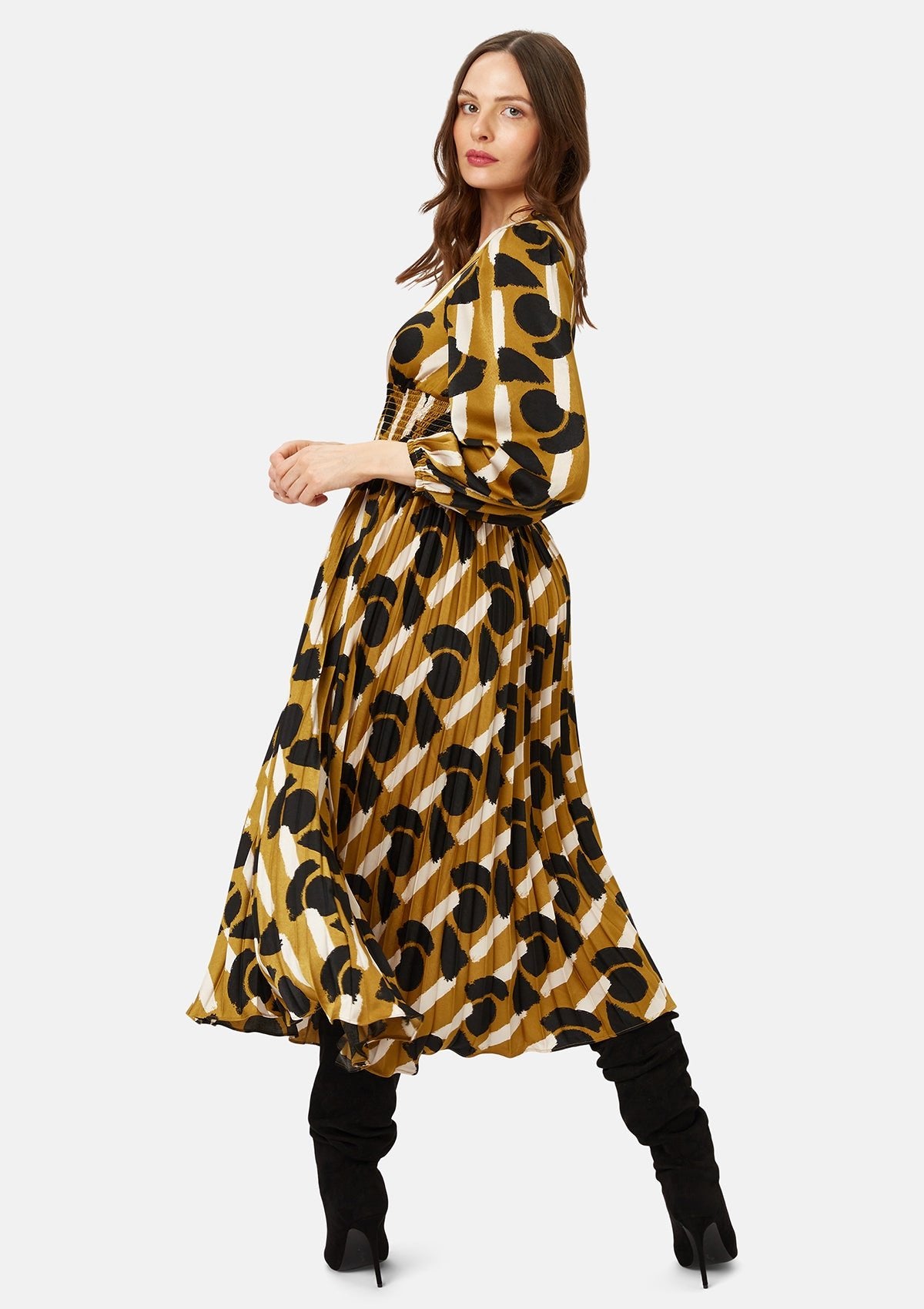 Traffic People Aurora Dress Mustard Print - Glebe Fashion