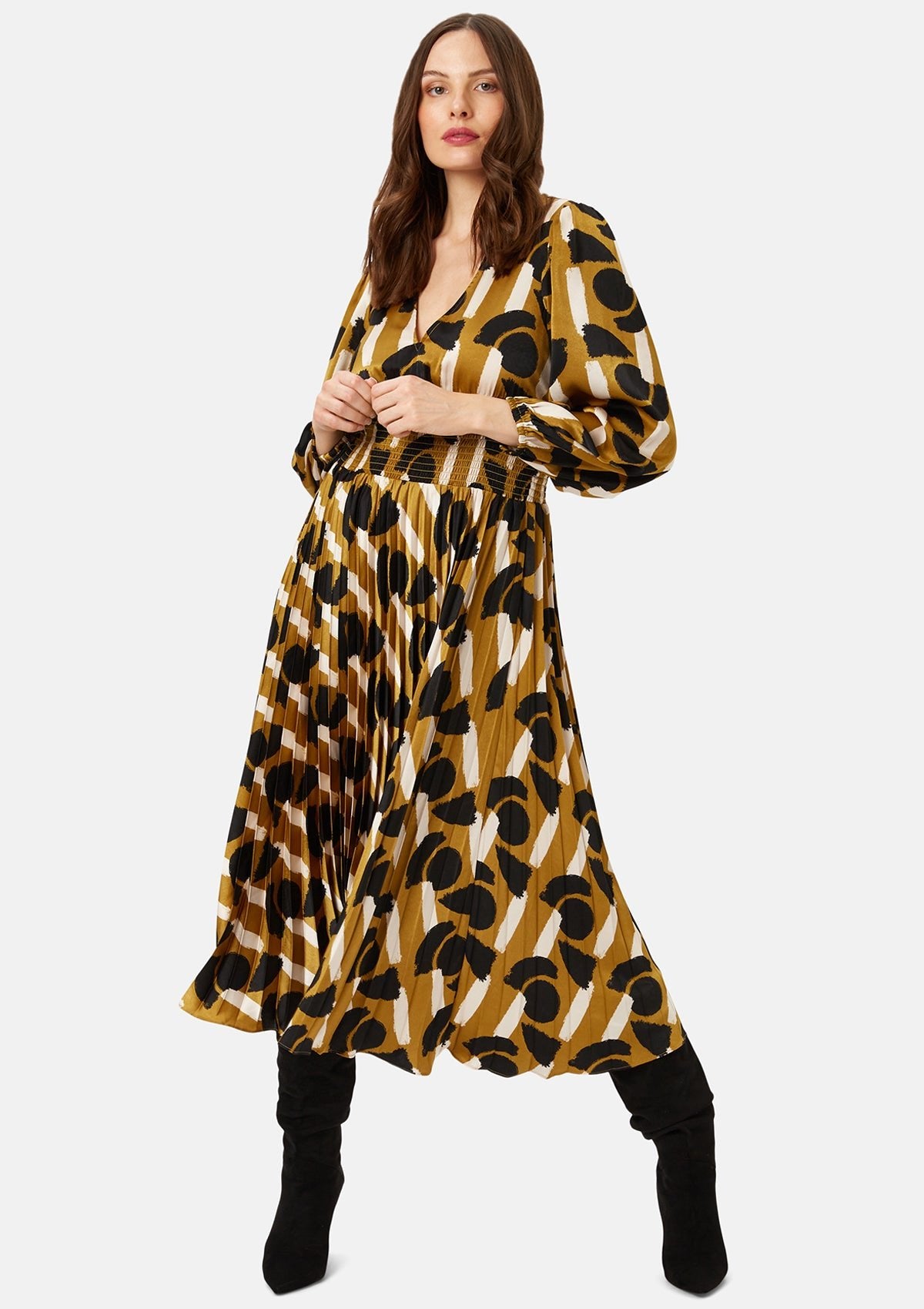 Traffic People Aurora Dress Mustard Print - Glebe Fashion