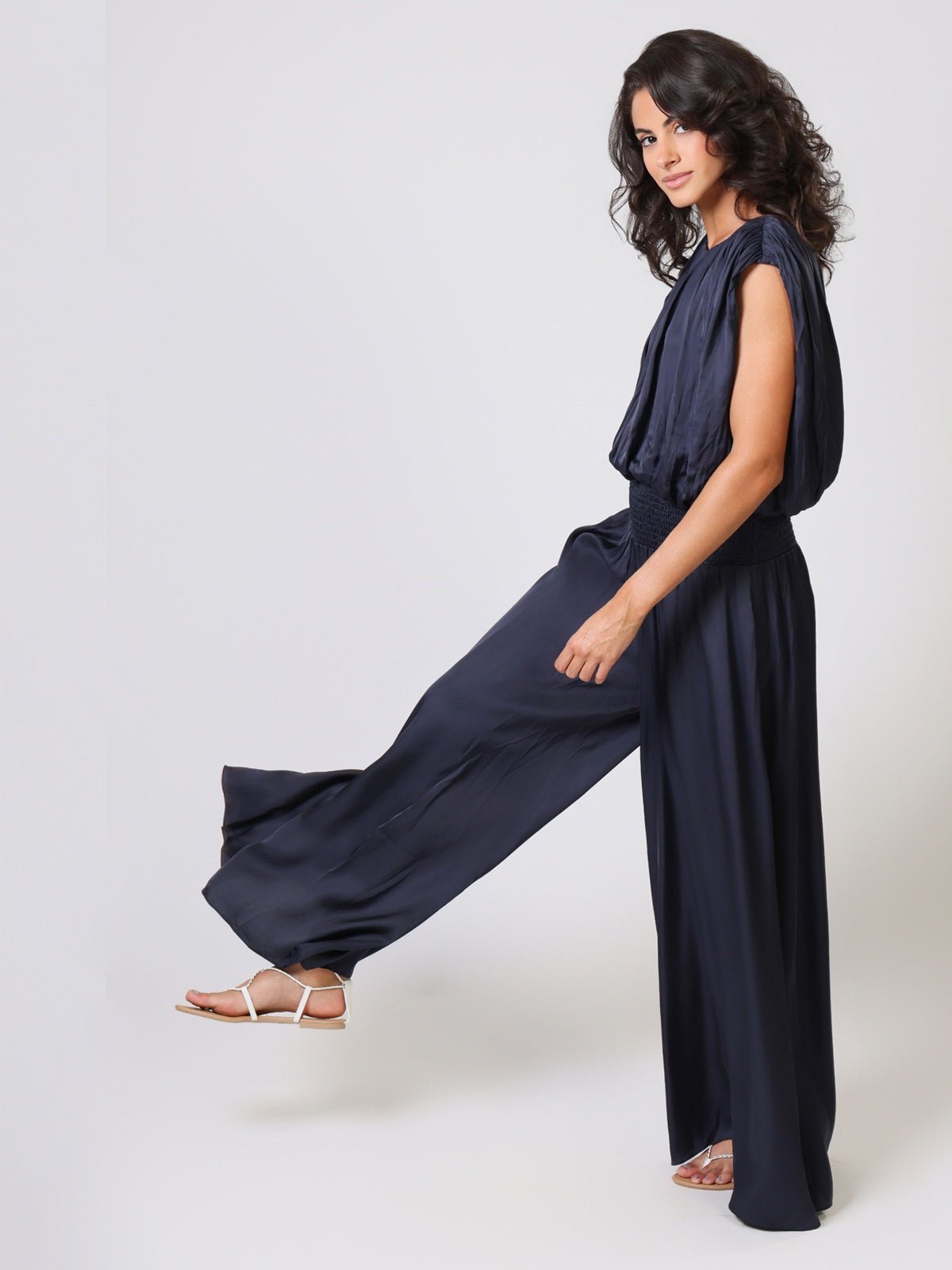 Traffic People Aurora Wide Leg Trousers Navy - Glebe Fashion