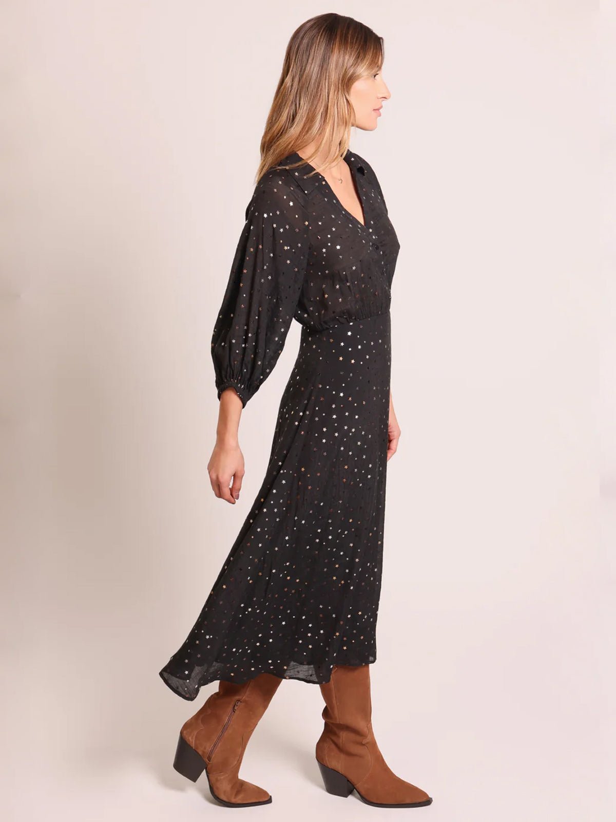 Traffic People Fusion Dress Black Star Print - Glebe Fashion