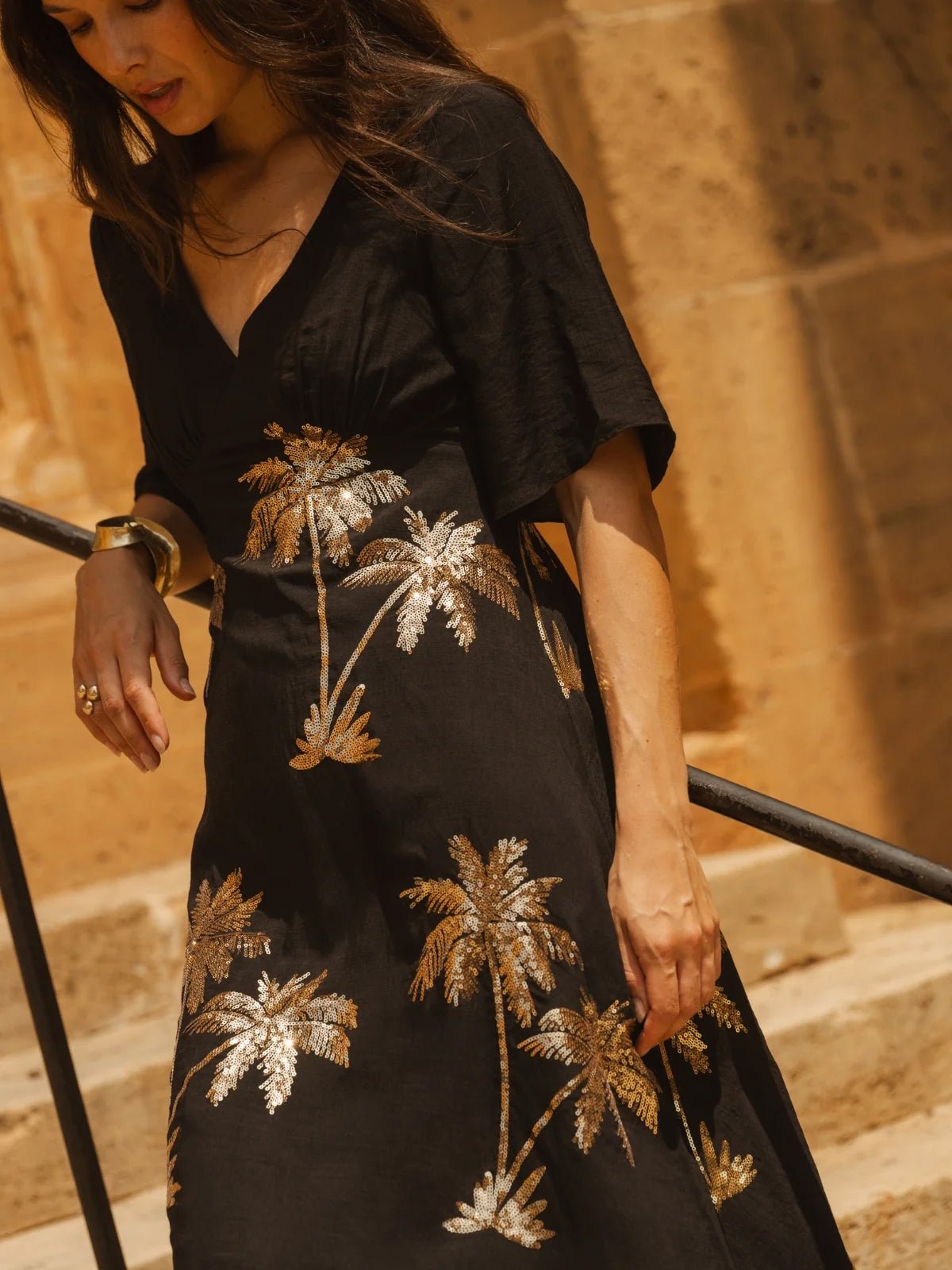 Traffic People Palms Of Gold Blythe Dress Black - Glebe Fashion