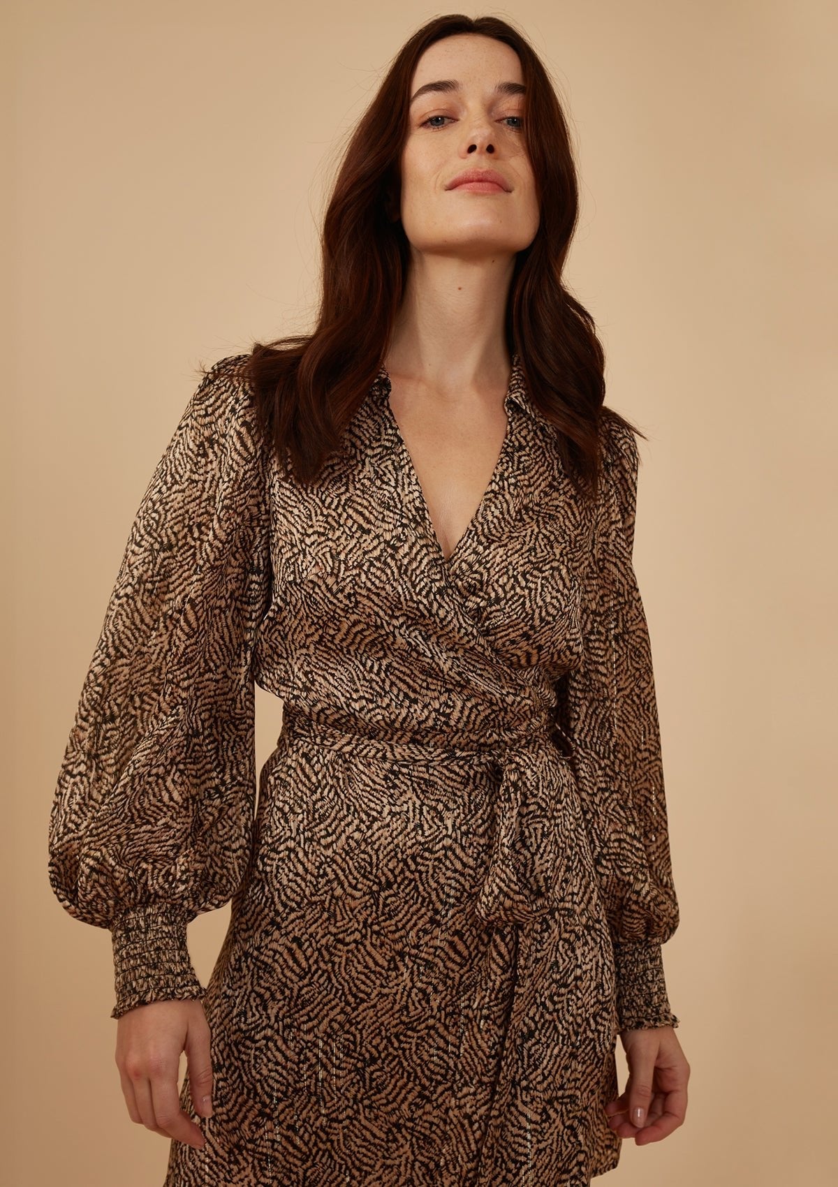 Traffic People Short Wrap Dress Black Print - Glebe Fashion