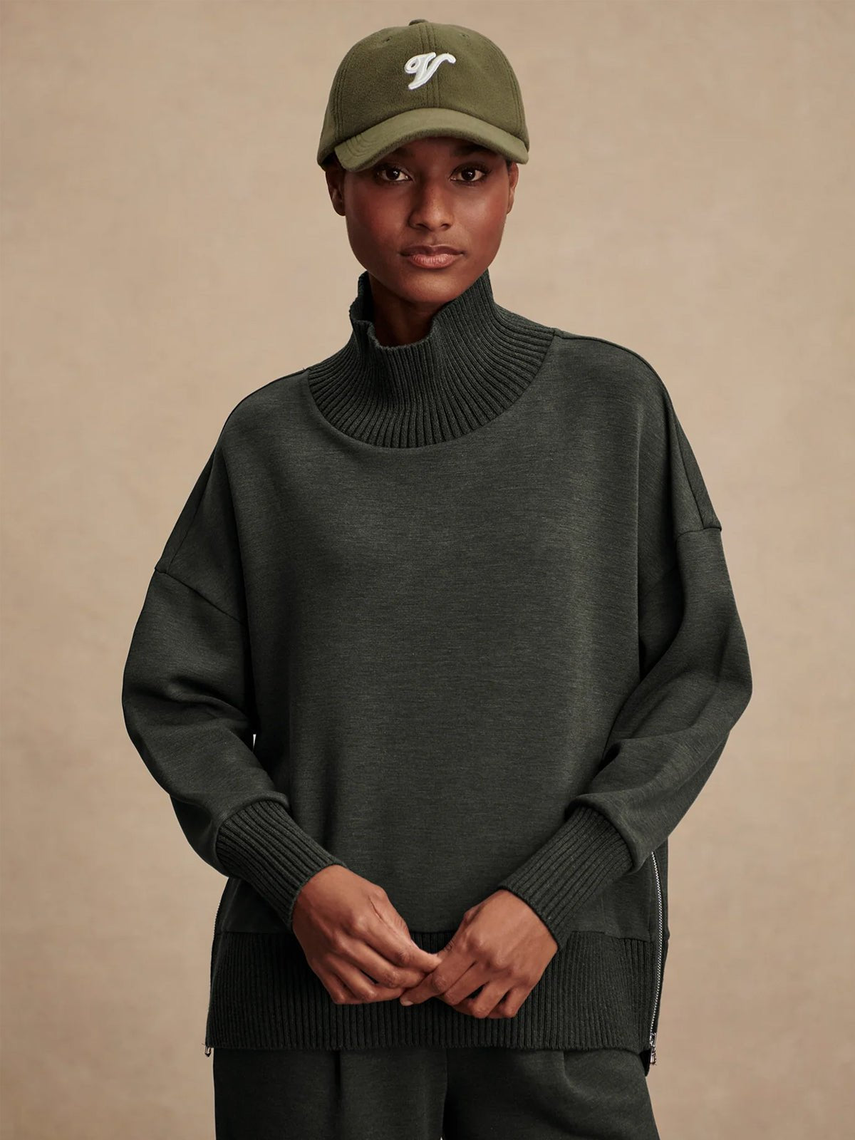 Varley Barker High Neck Sweat Olive Marl - Glebe Fashion