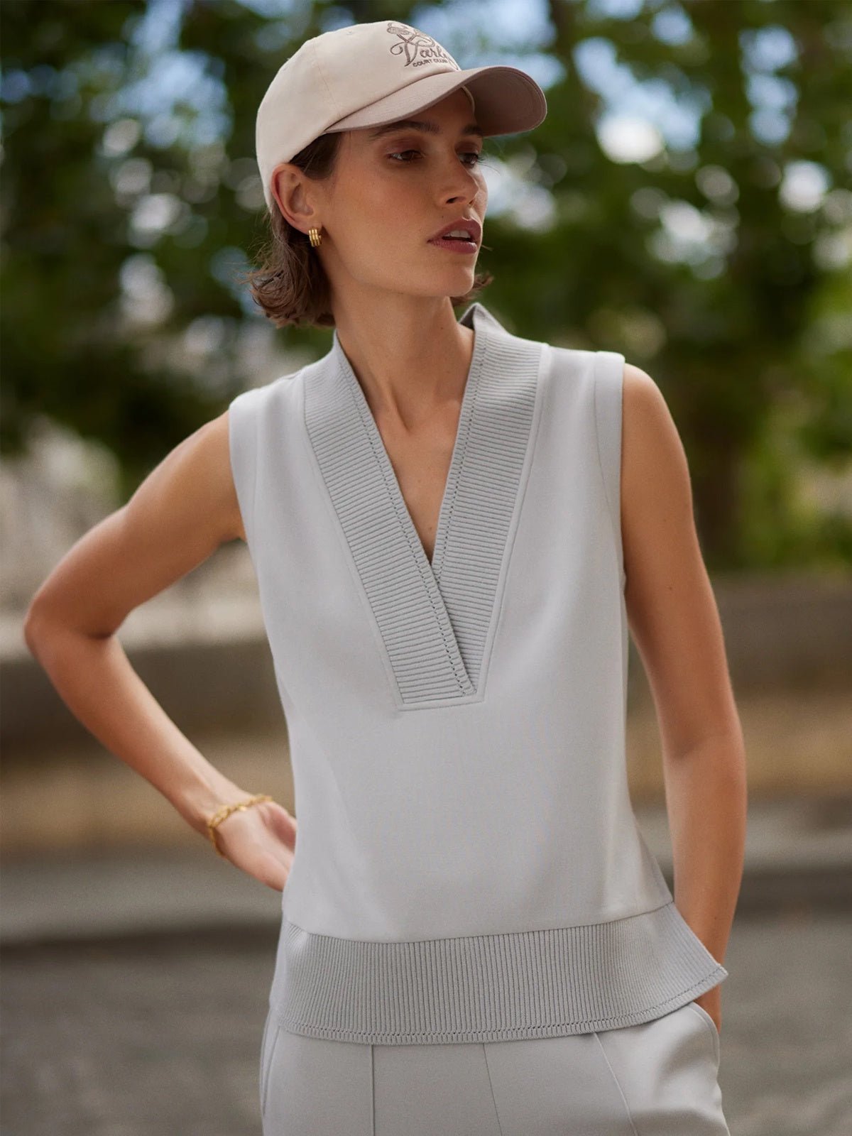 Varley Freida V Neck Tank Blue Clay - Glebe Fashion